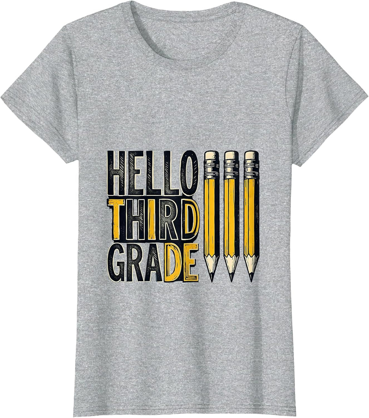 Women's Hello Third Grade Cute Pencil Back to School Kids T-Shirt - Heather Grey