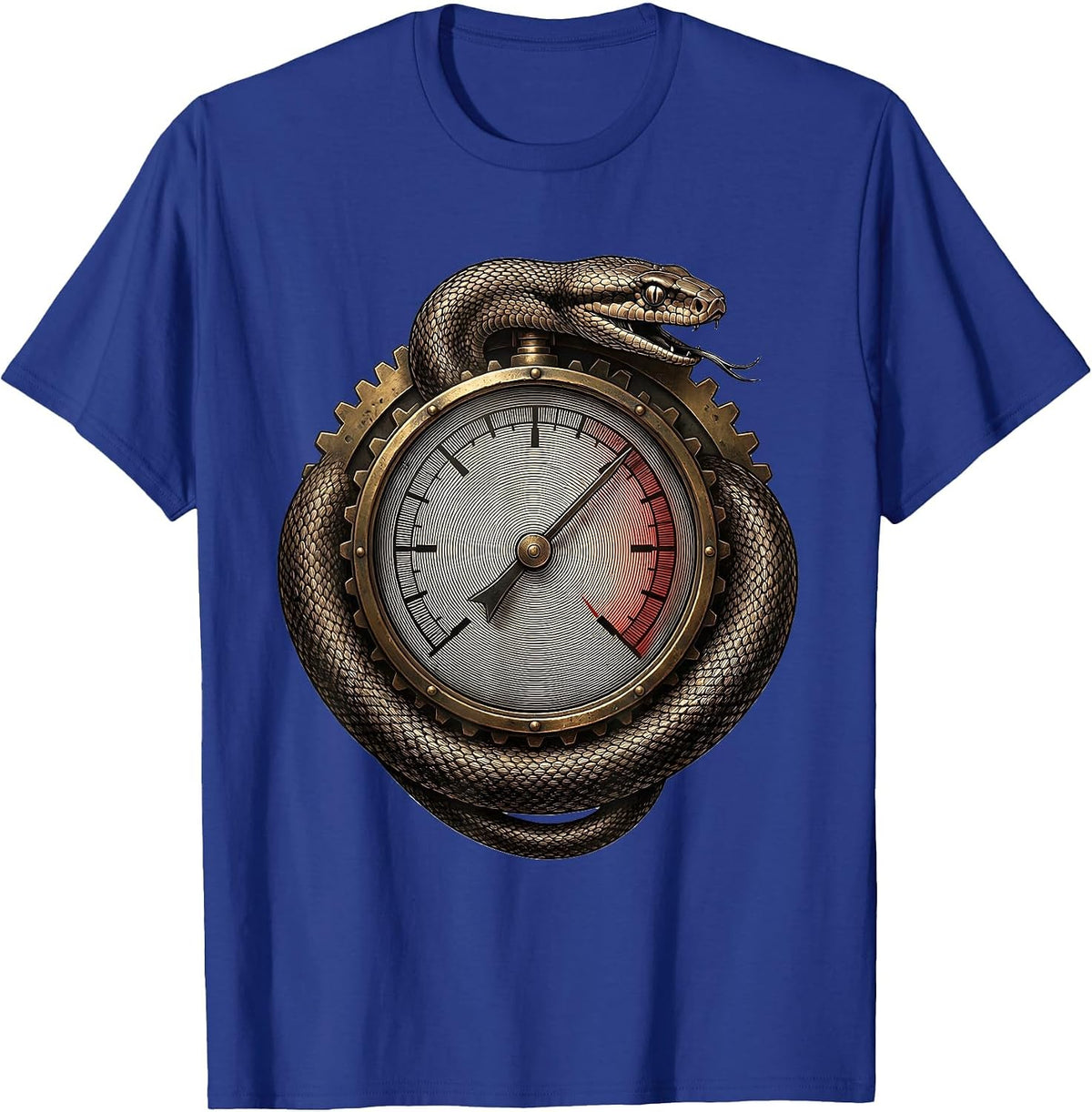 Steampunk Snake and Pressure Gauge Illustration T-Shirt - Royal Blue