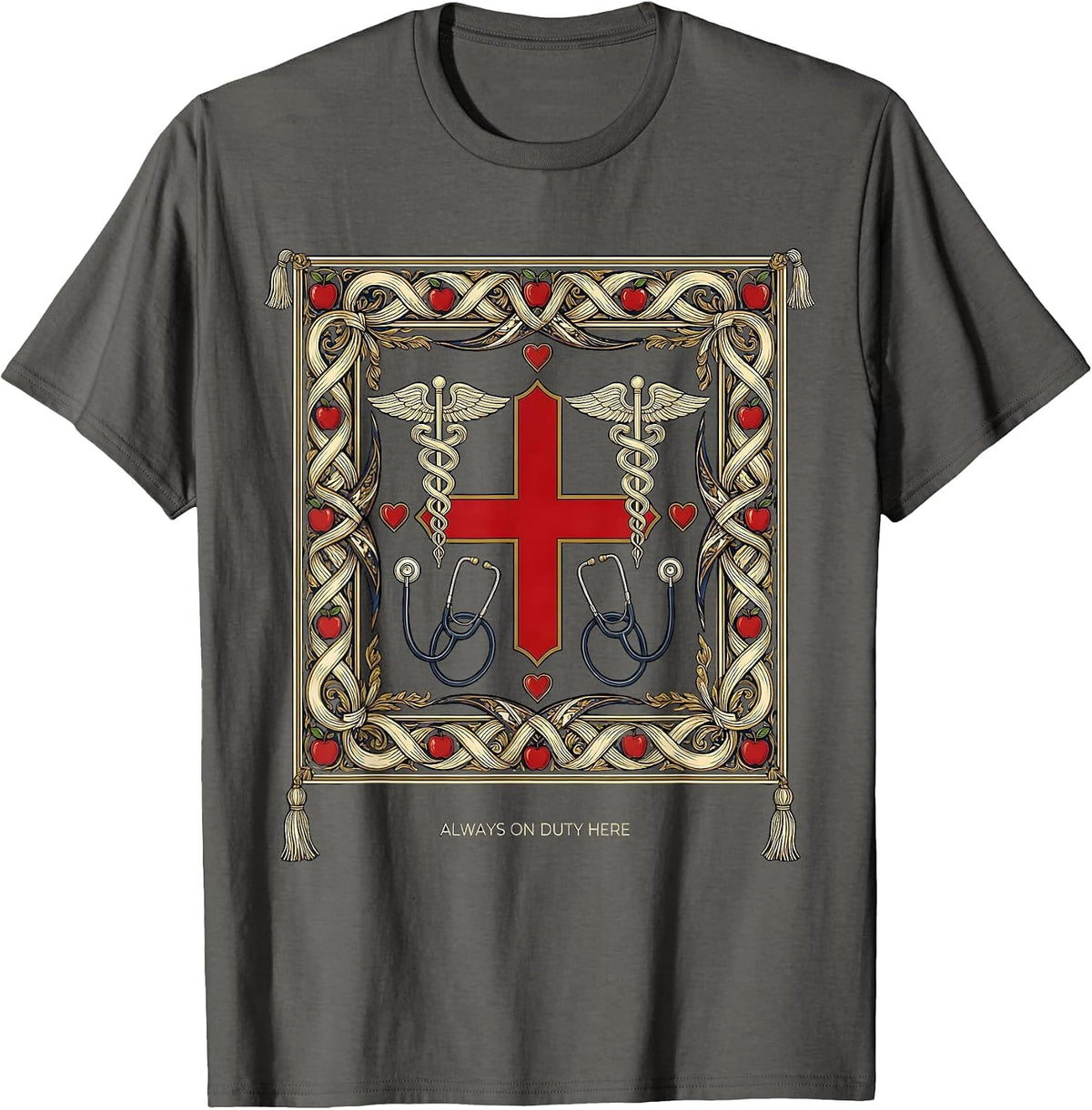 Men's School Nurse Always On Duty Graphic Design T-Shirt - Asphalt Grey