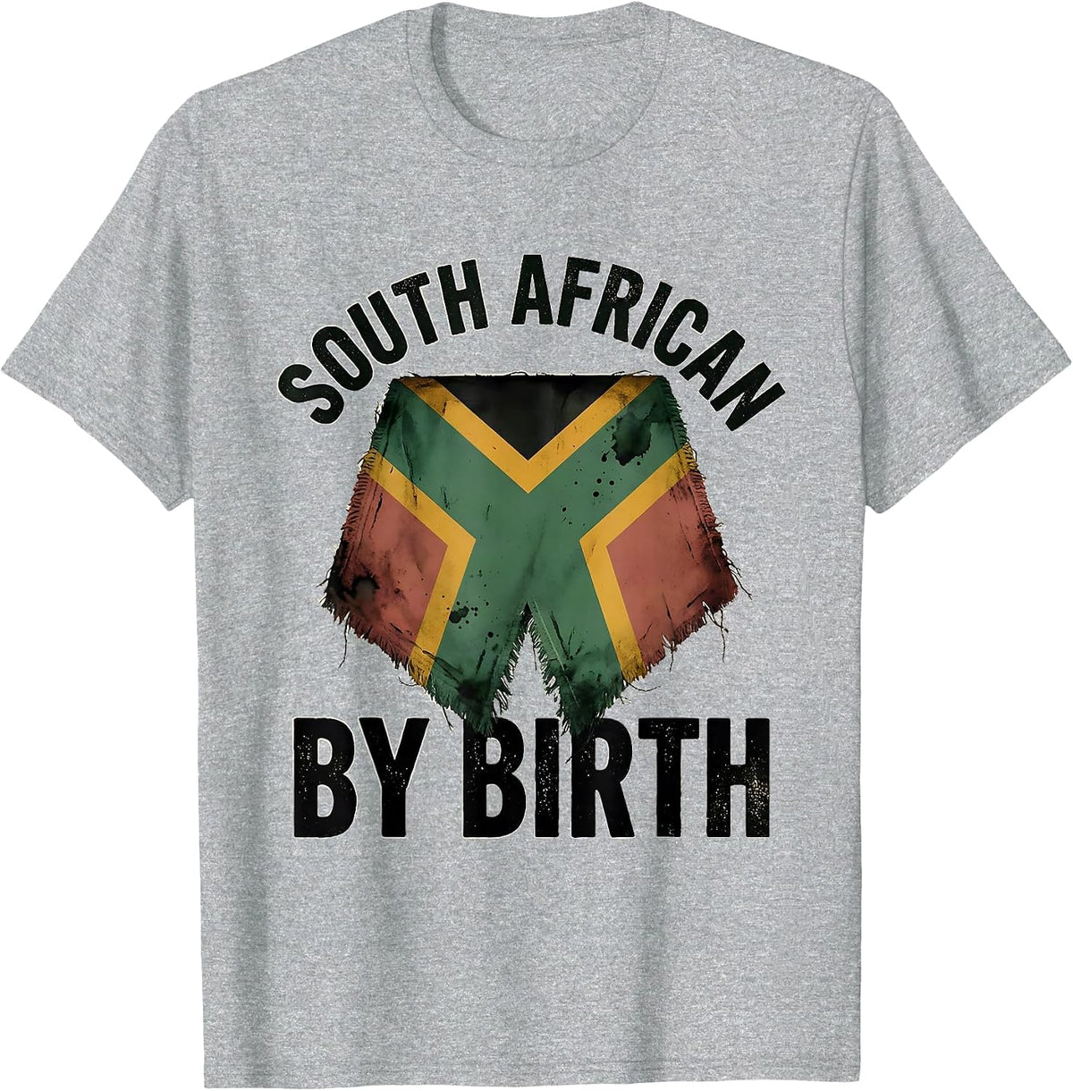 Men's South African By Birth Distressed Flag National Pride Rugby T-Shirt - Heather Grey