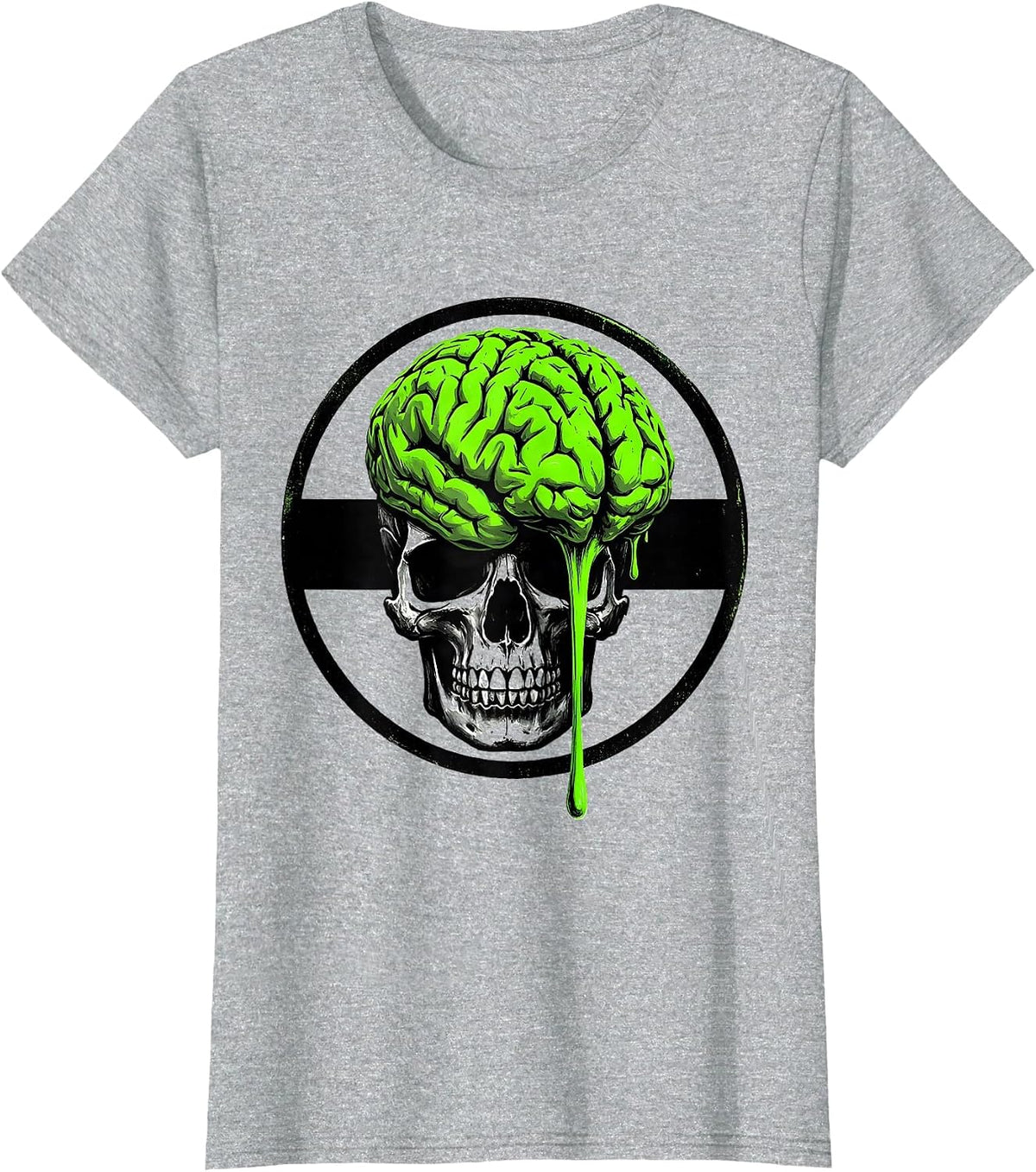 Brain Melt Skull Graphic - Funny Mind Blown Art T-Shirt - Heather Grey