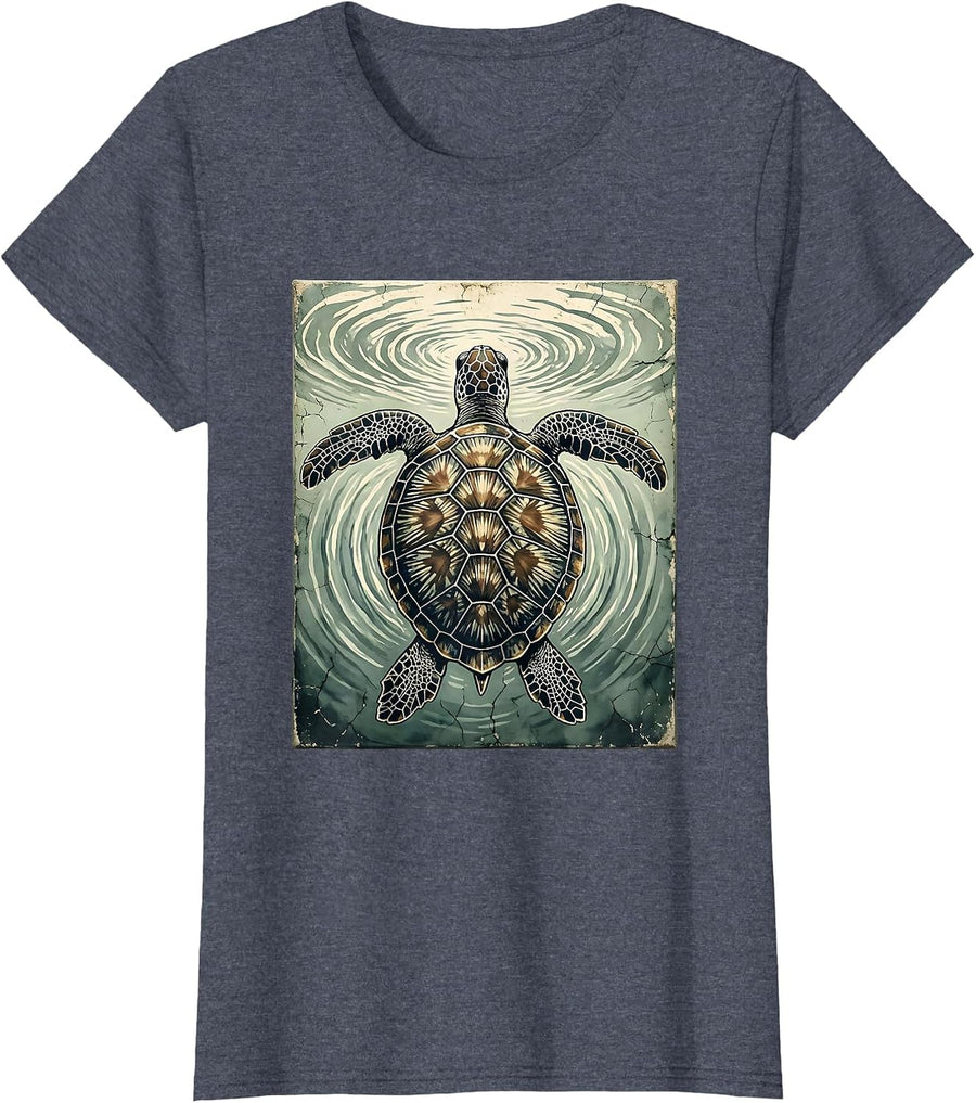 Women's Turtle Swimming Toward Ocean Surface Light T-Shirt - Heather Blue
