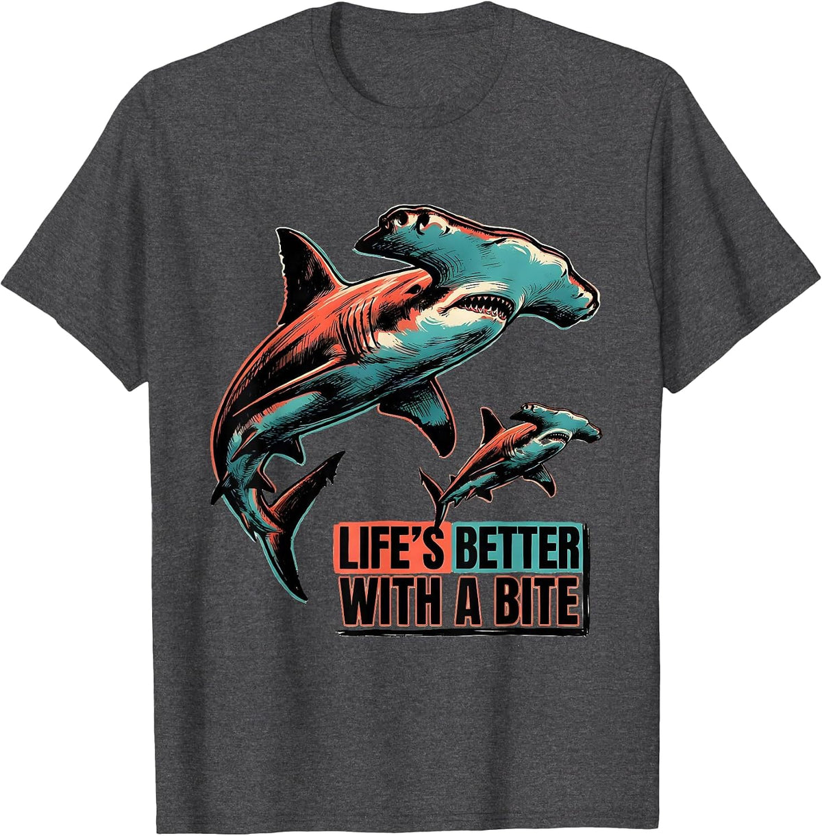 Men's Life's Better With A Bite Playful Shark Lover Ocean Wildlife T-Shirt - Dark Heather Grey