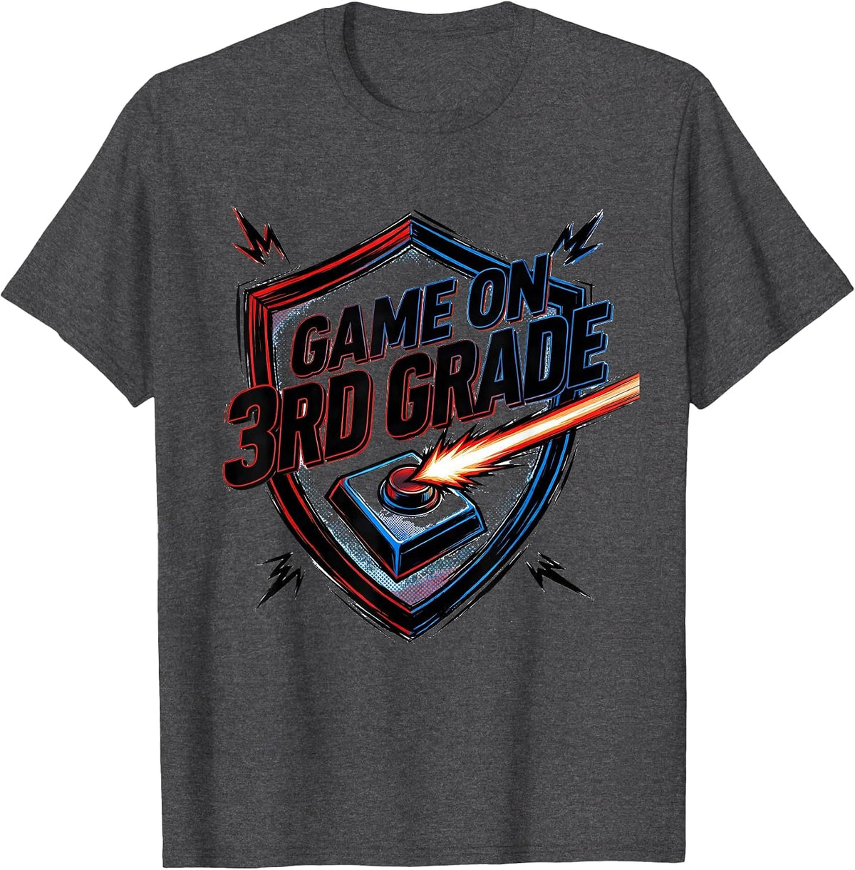Men's Game On 3rd Grade Comic Book Back To School Gamer Boys T-Shirt - Dark Heather Grey