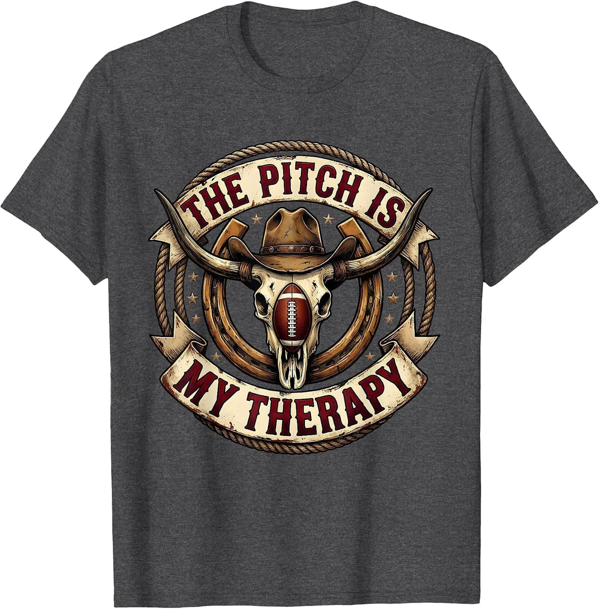 The Pitch Is My Therapy Rugby Design T-Shirt - Dark Heather Grey