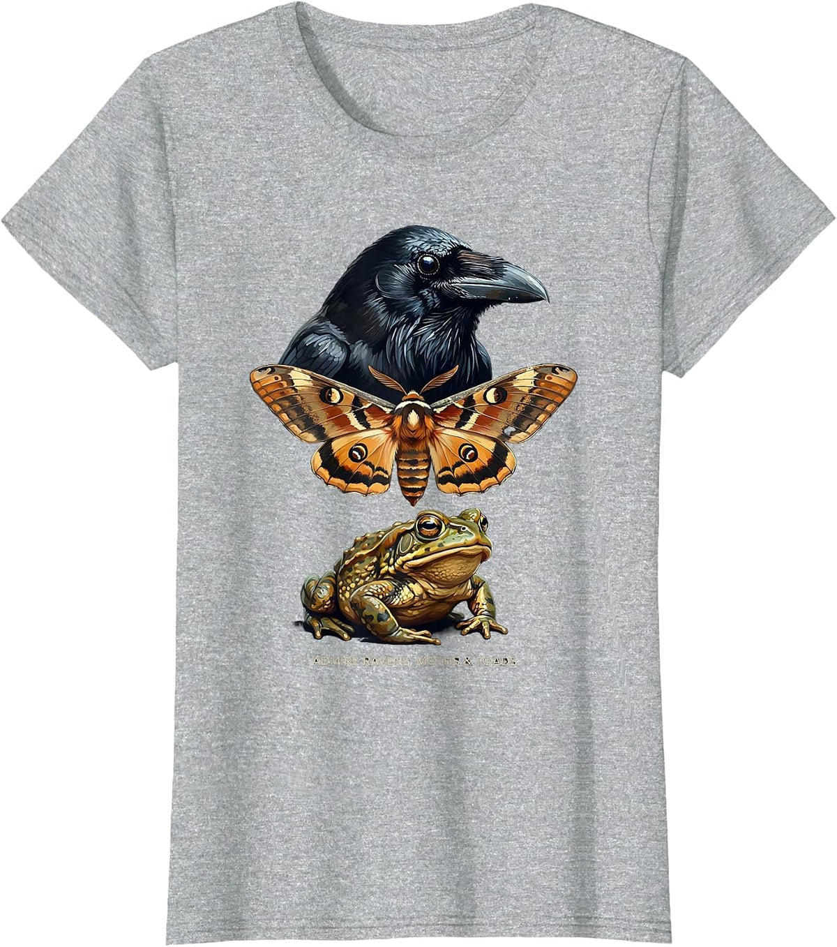 Women's Admire Ravens, Moths & Toads Whimsical Misunderstood T-Shirt - Heather Grey