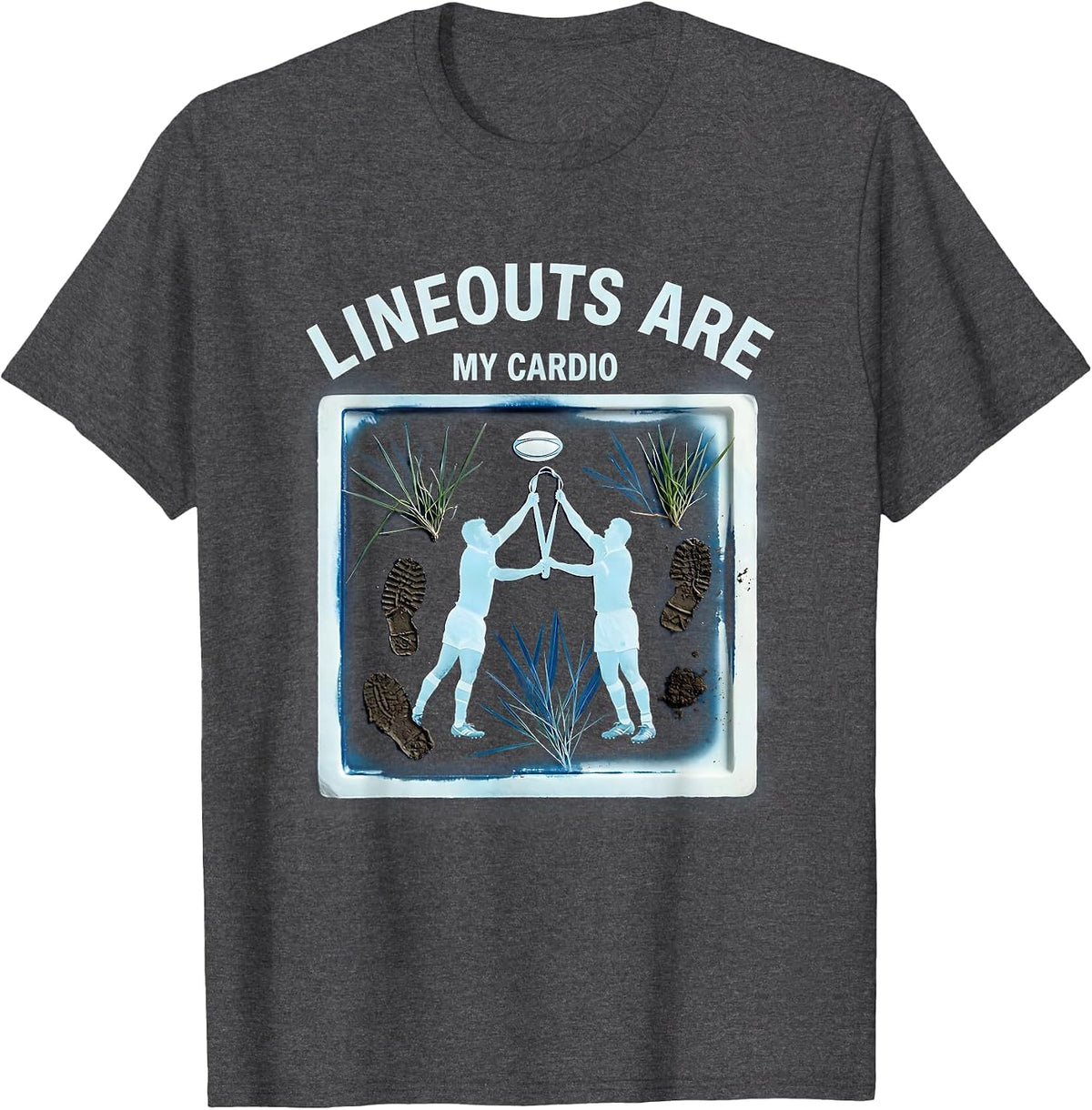Lineouts Are My Cardio Rugby Graphic Design T-Shirt - Dark Heather Grey