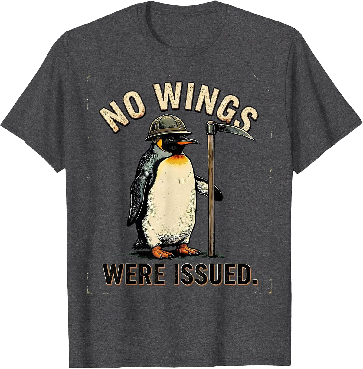 Men's No Wings Were Issued Vintage Tactical Penguin Funny Meme T-Shirt - Dark Heather Grey