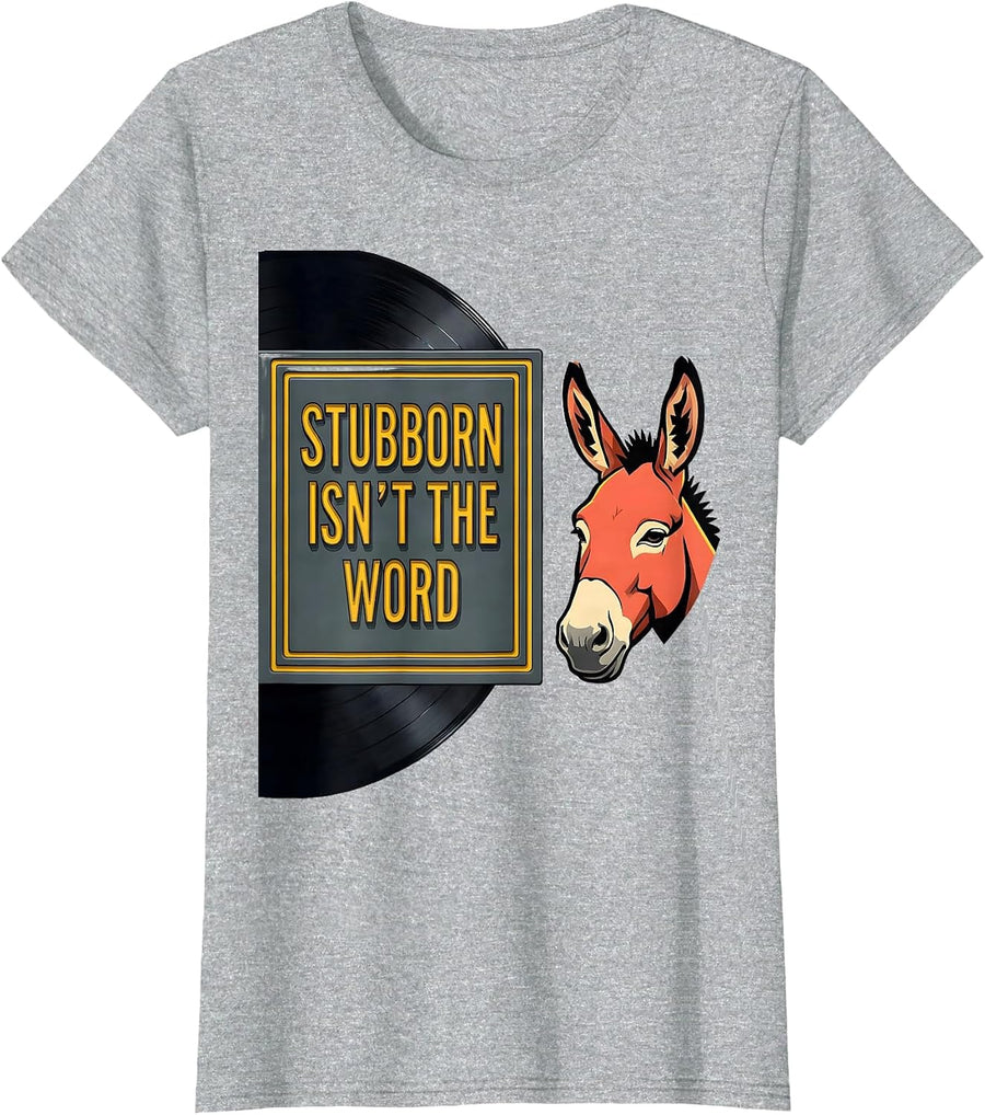 Stubborn Isn't The Word Funny Donkey Farm Animal Humor T-Shirt - Heather Grey