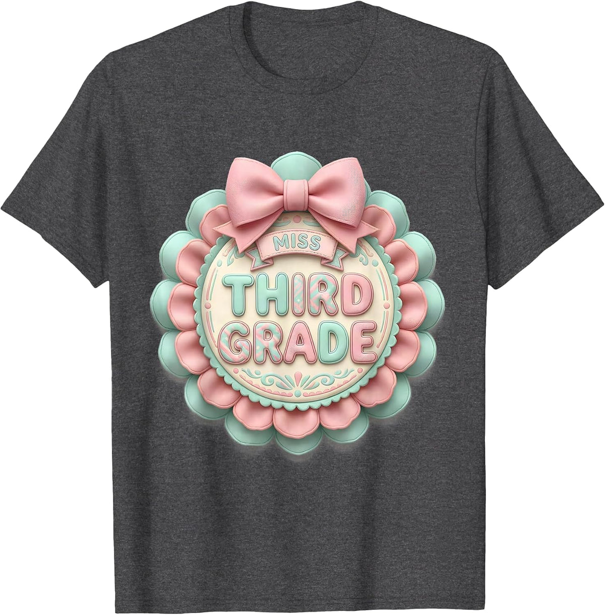 Men's Miss Third Grade Cute Kawaii Bow Back To School T-Shirt - Dark Heather Grey