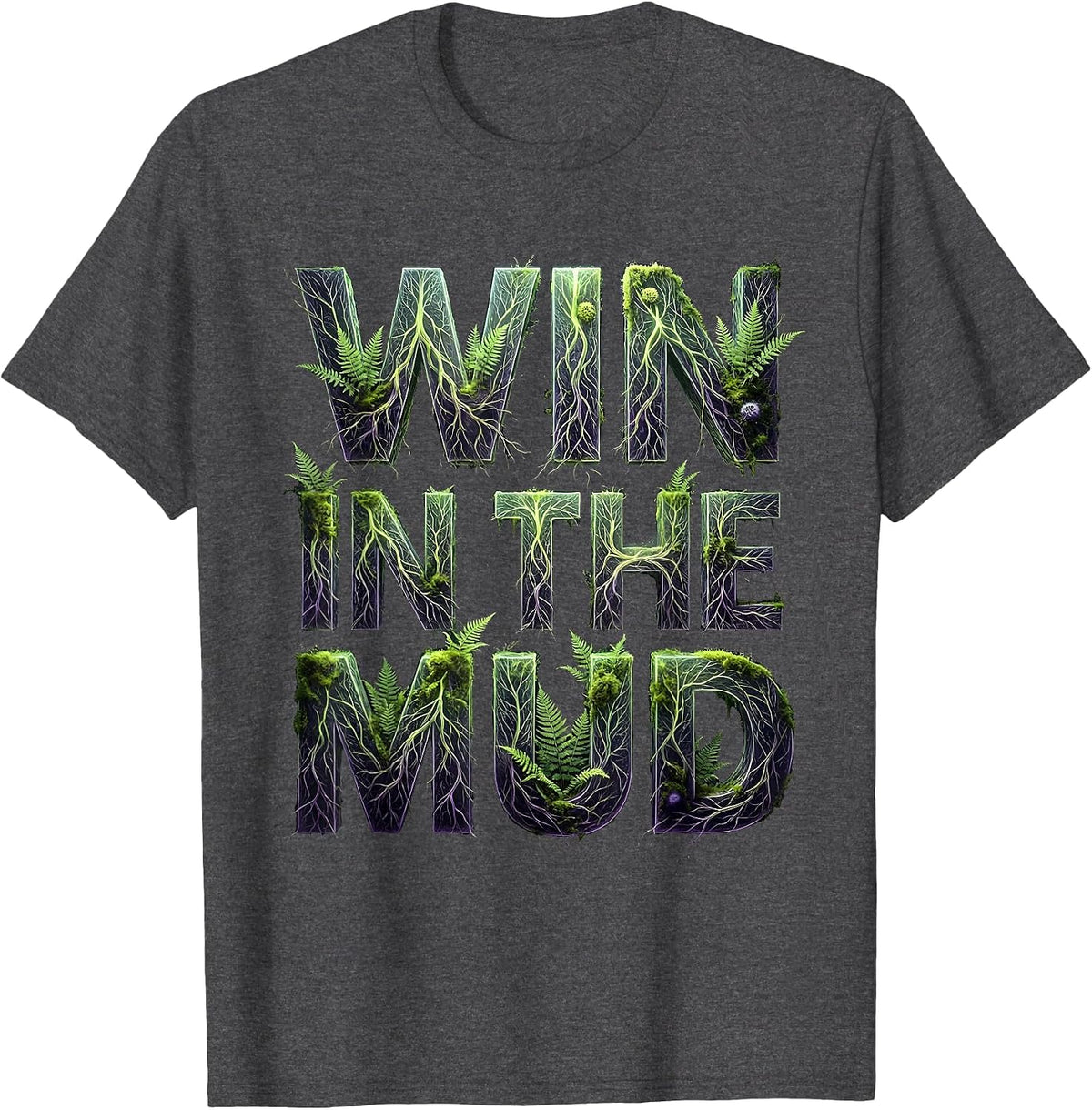 Win in the Mud Rugby Graphic Design T-Shirt - Dark Heather Grey