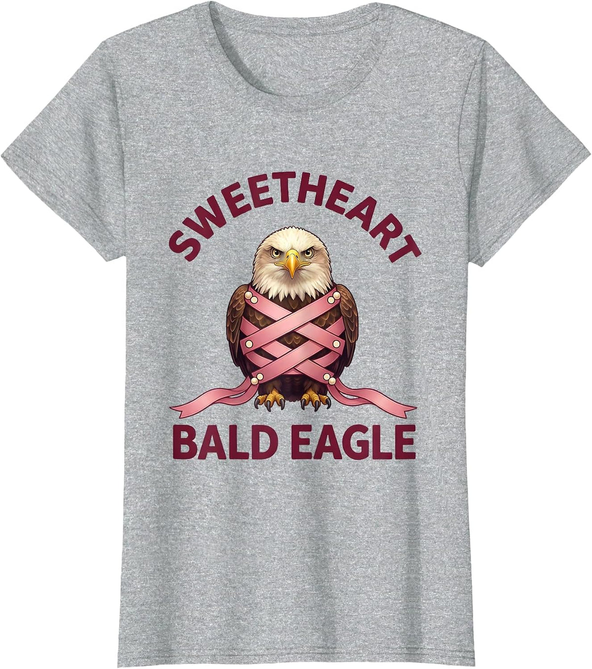 Sweetheart Bald Eagle Coquette Ribbon Patriotic Eagle Lover T-Shirt - Heather Grey