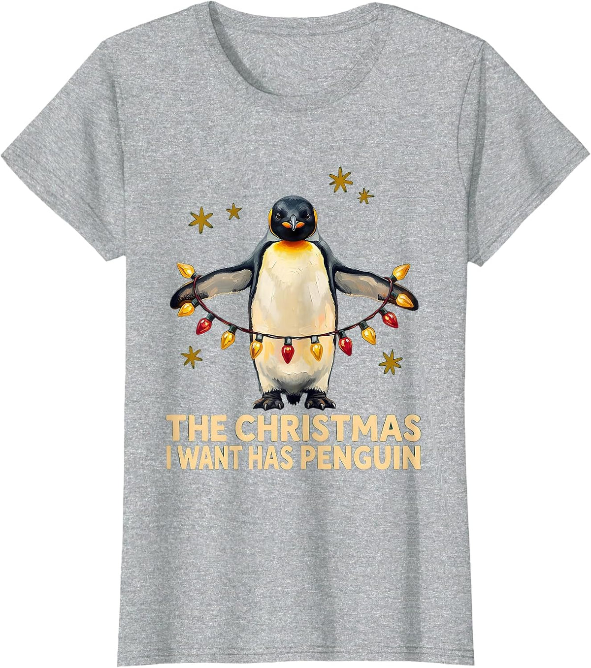 Women's The Christmas I Want Has Penguin Funny Penguin Lover T-Shirt - Heather Grey