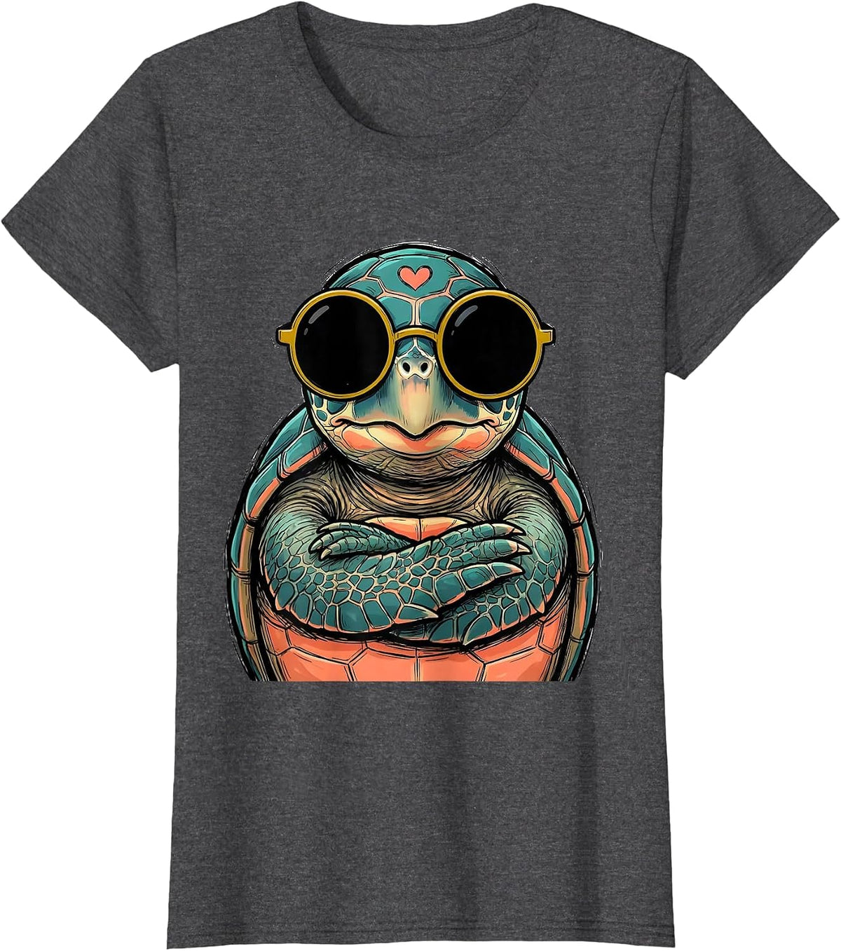 Women's Sea Turtle Sunglasses Cute Sea Animal Humor T-Shirt - Dark Heather Grey