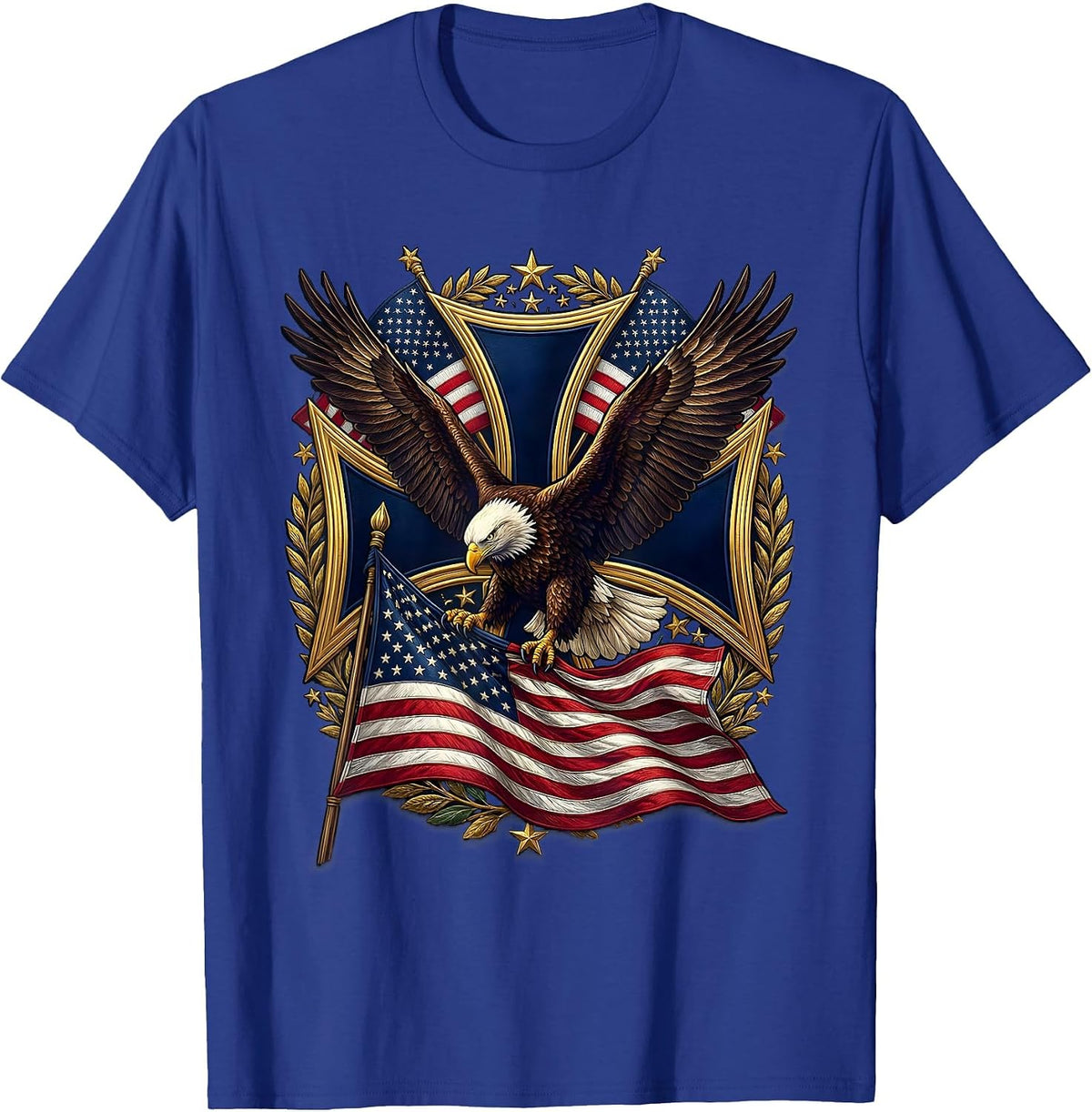Men's Bald Eagle American Flag Patriotic Design T-Shirt - Royal Blue