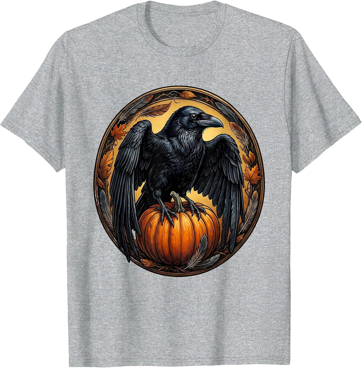 Men's Raven Gripping Pumpkin Halloween Graphic Design T-Shirt - Heather Grey