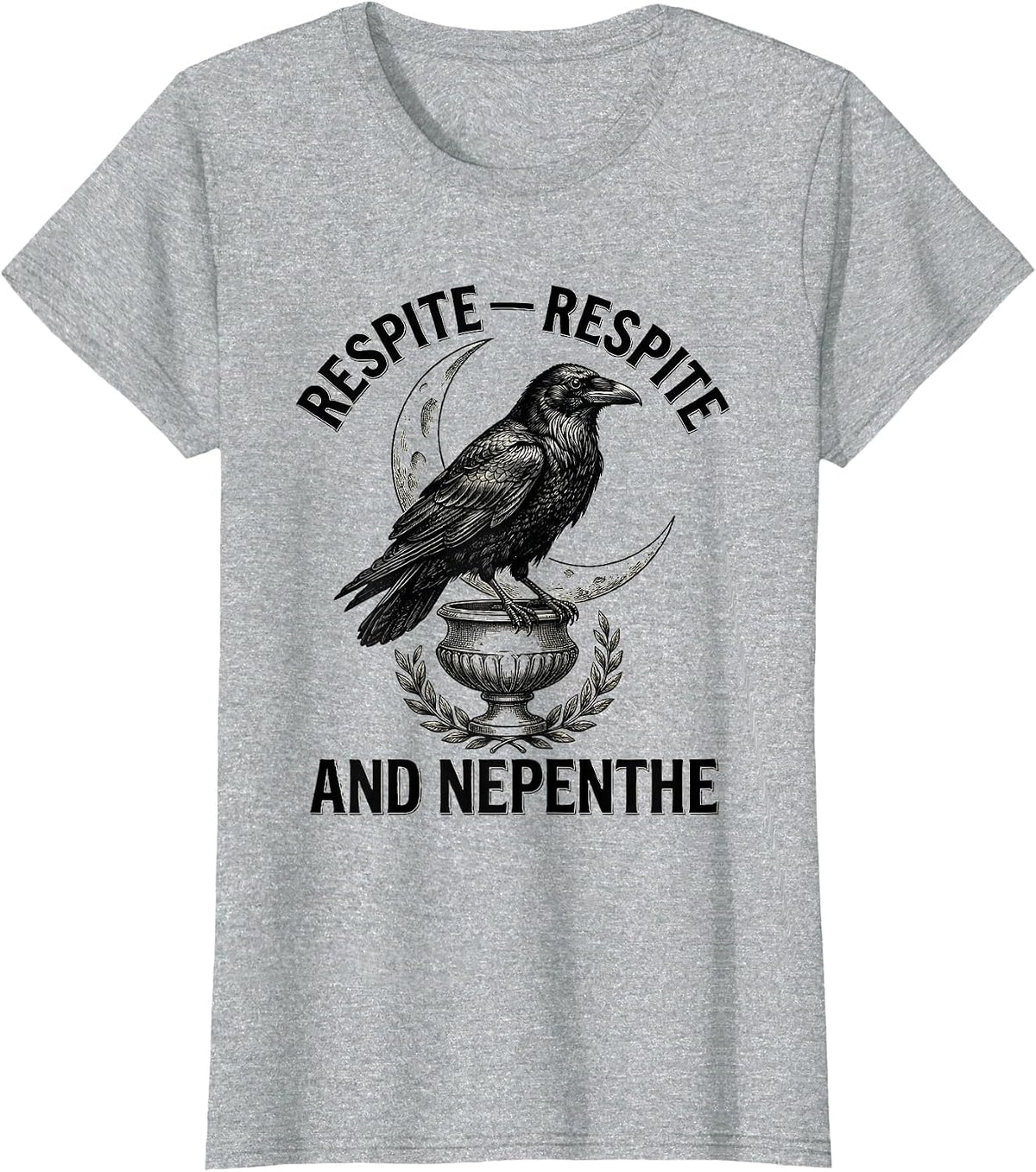 Respite And Nepenthe Vintage Gothic Edgar Allan Poe Raven T-Shirt - Heather Grey