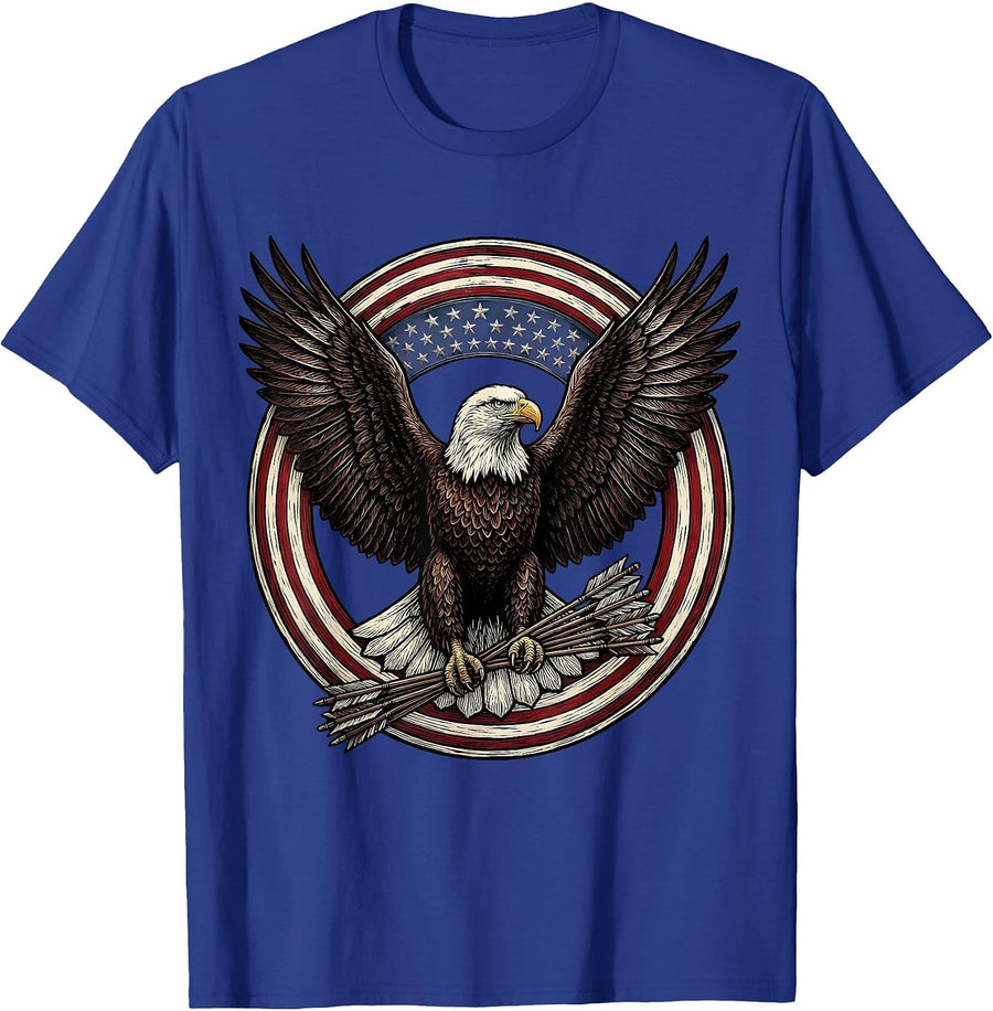 Bald Eagle American Flag Circle Patriotic Design T-Shirt - Royal Blue