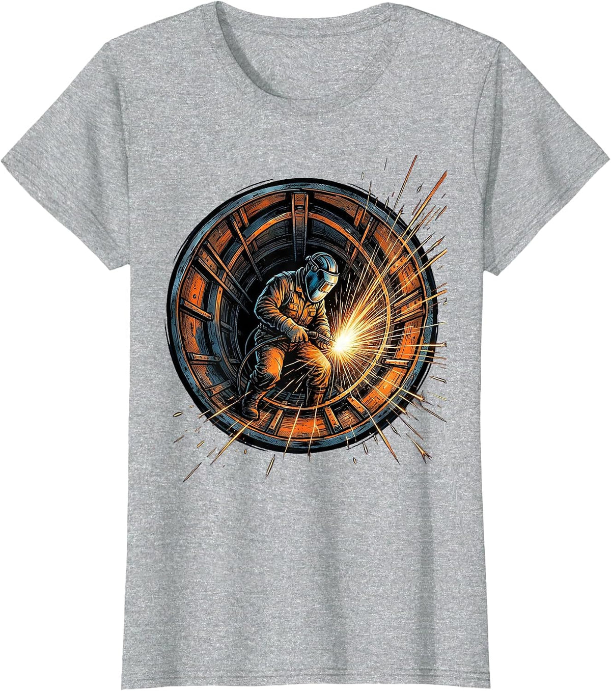 Welder Inside Ship Hull Graphic Tee T-Shirt - Heather Grey