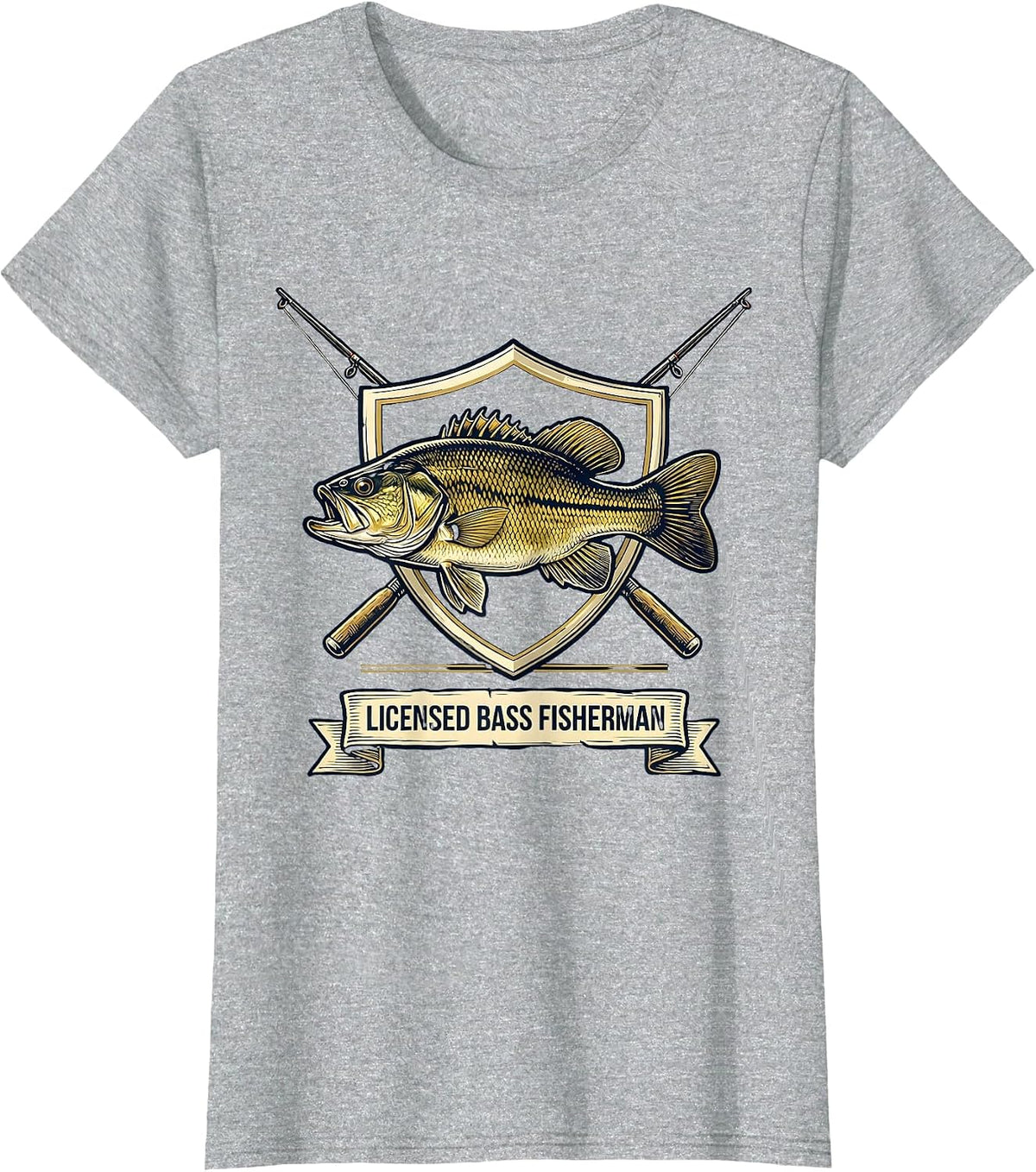 Licensed Bass Fisherman Funny Fishing Humor T-Shirt - Heather Grey