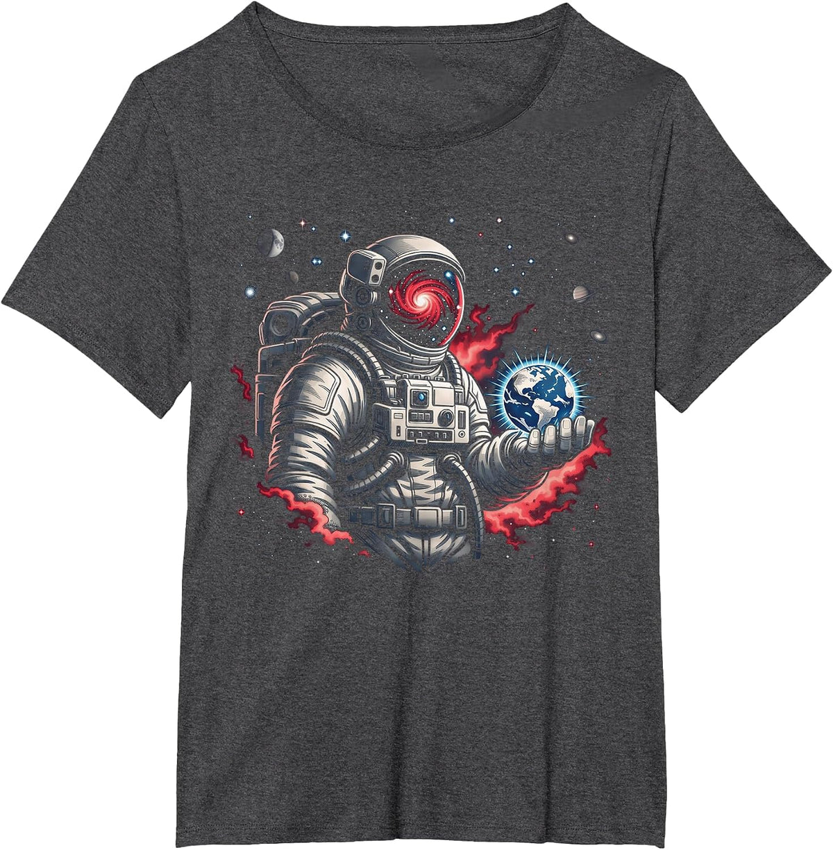 Astronaut Earth Science Space Galaxy Cosmic Universe T-Shirt - Dark Heather Grey