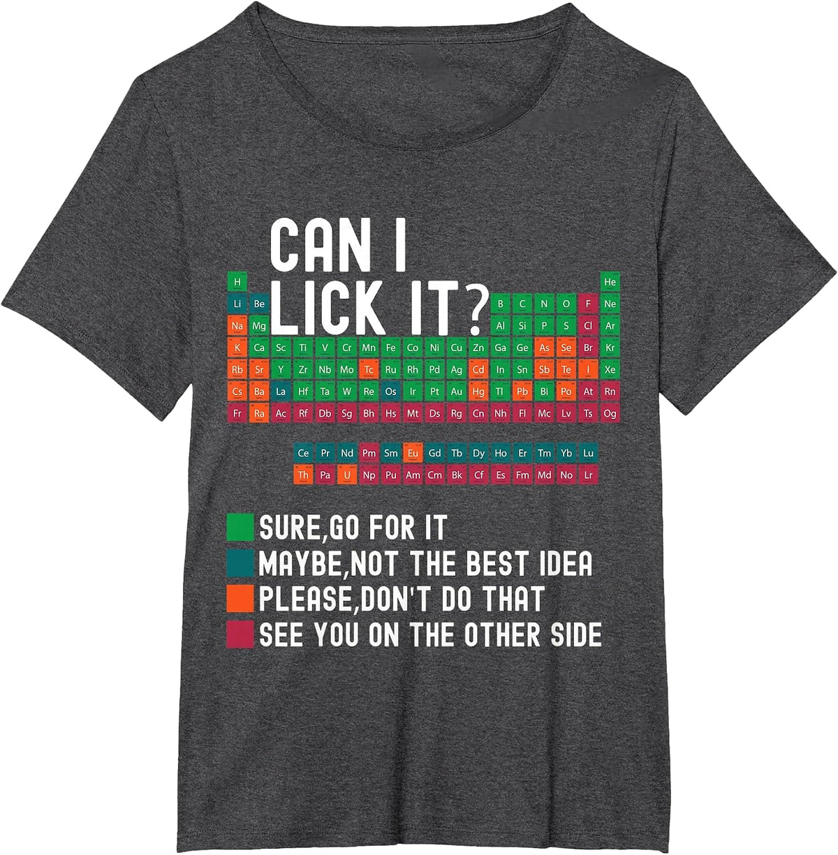 Can I Lick It Periodic Table Funny Science Teacher Chemistry T-Shirt - Dark Heather Grey