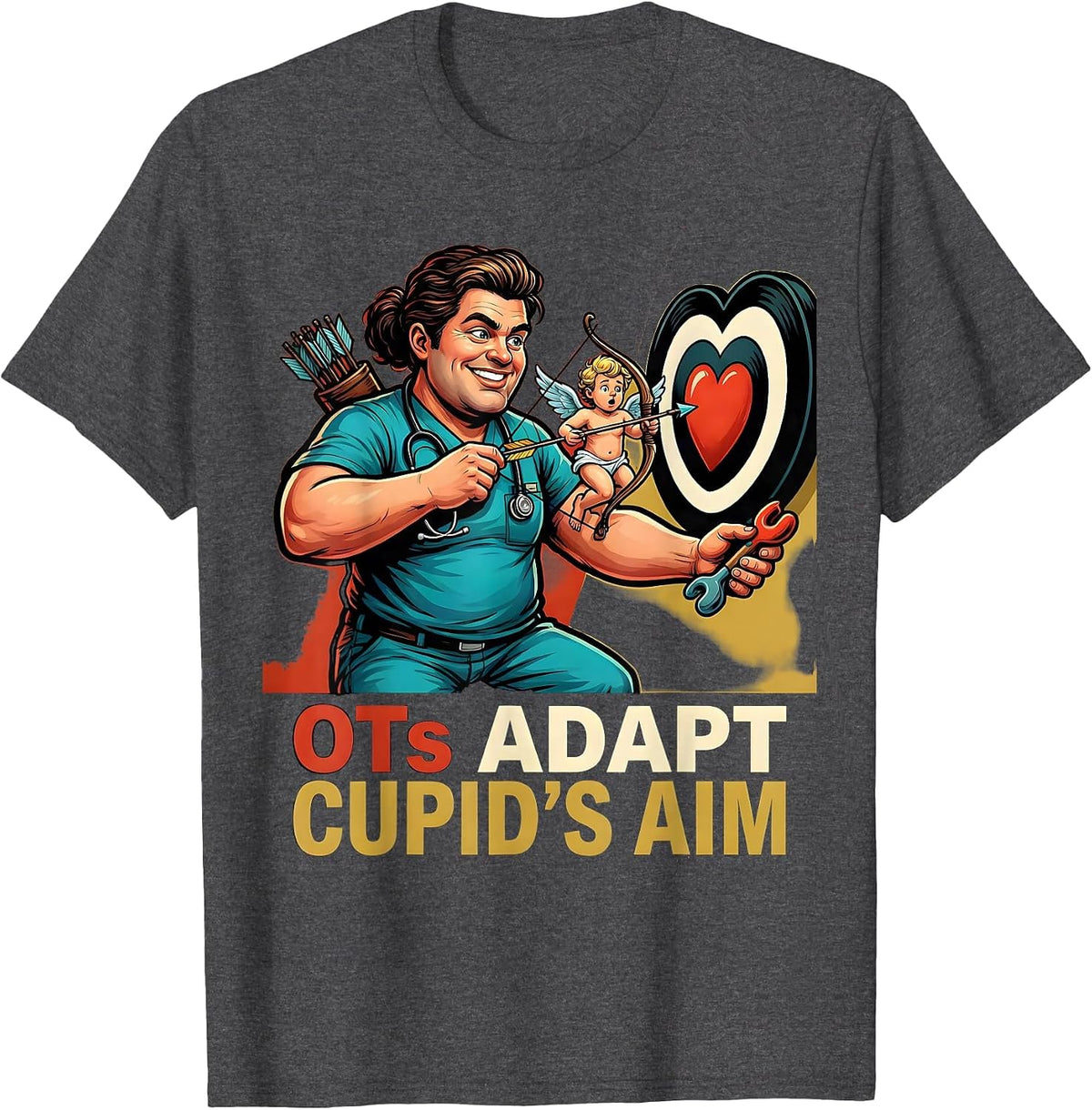 Men's OTs Adapt Cupid's Aim Funny Occupational Therapist Valentine T-Shirt - Dark Heather Grey