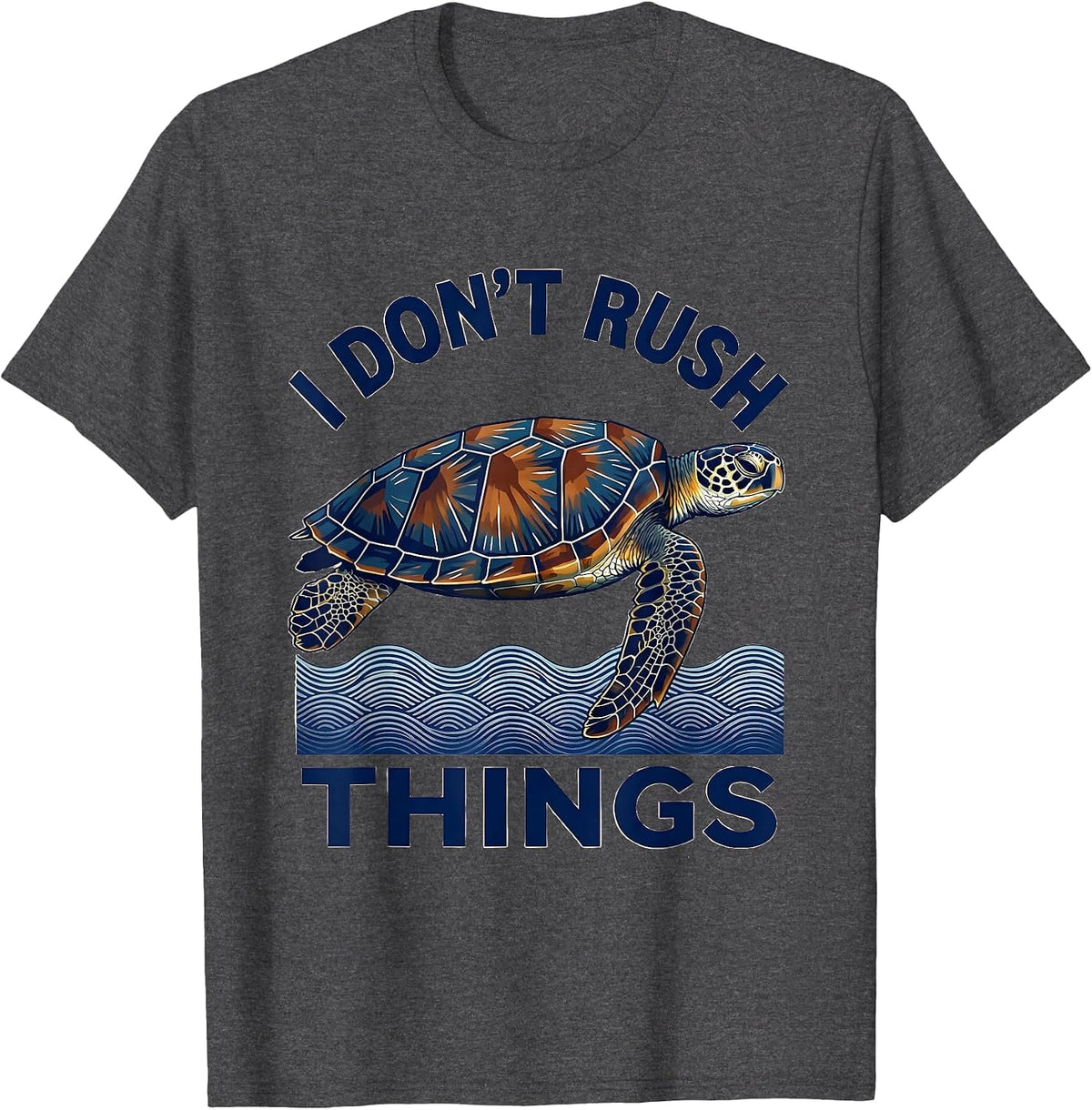 Men's I Don't Rush Things Ukiyo-e Sea Turtle Lover Animal Humor T-Shirt - Dark Heather Grey