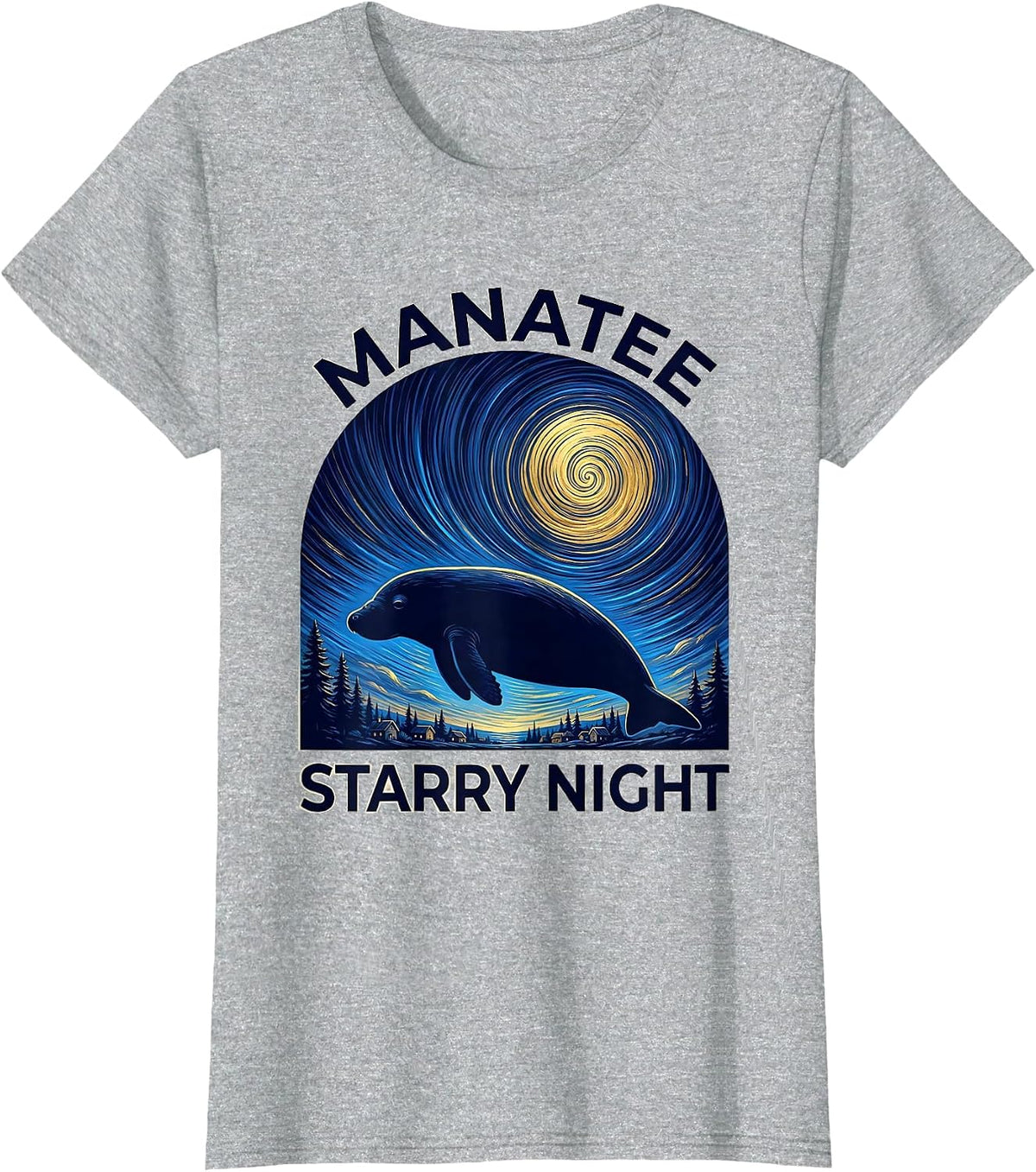 Manatee Starry Night Cosmic Art Animal Lover Gift T-Shirt - Heather Grey