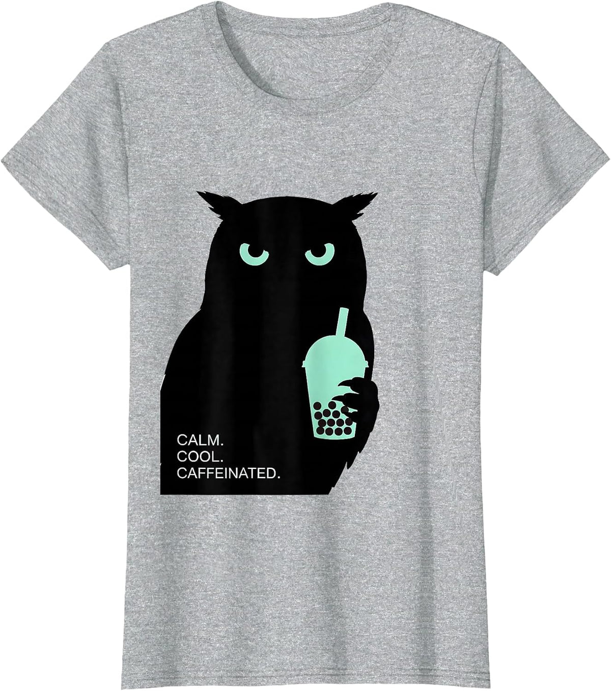 Calm Cool Caffeinated Owl Boba Tea Kawaii Anime Girl T-Shirt - Heather Grey