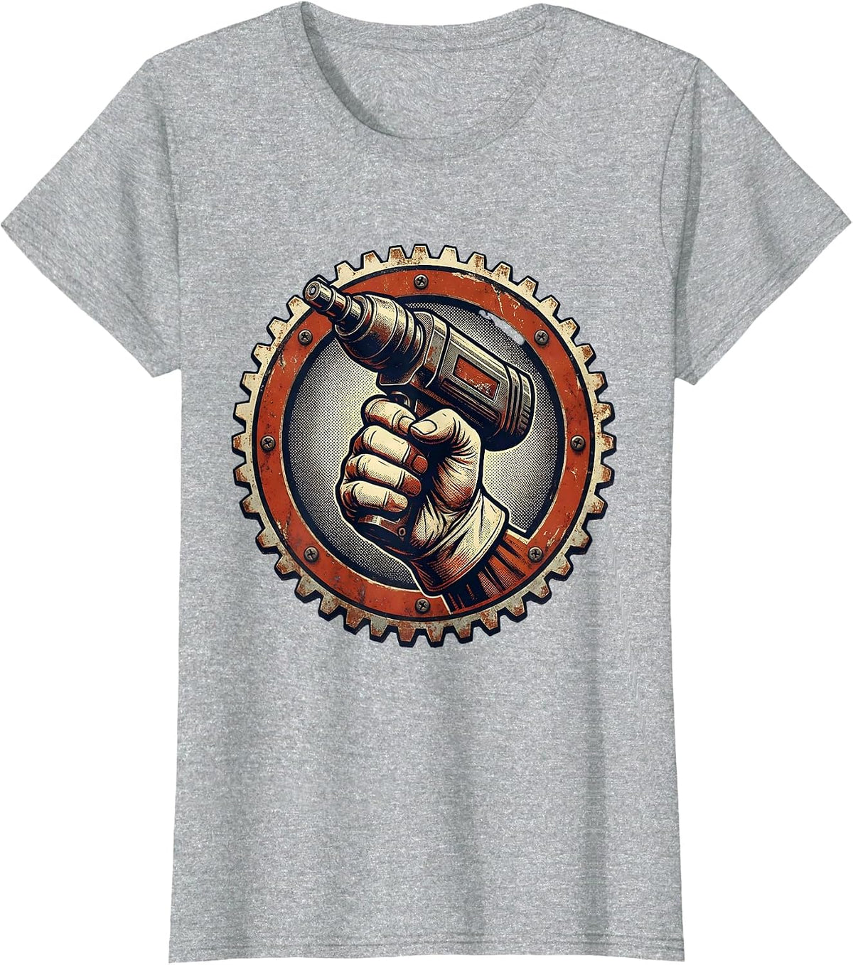 Rosie the Riveter Riveting Gun Illustration T-Shirt - Heather Grey