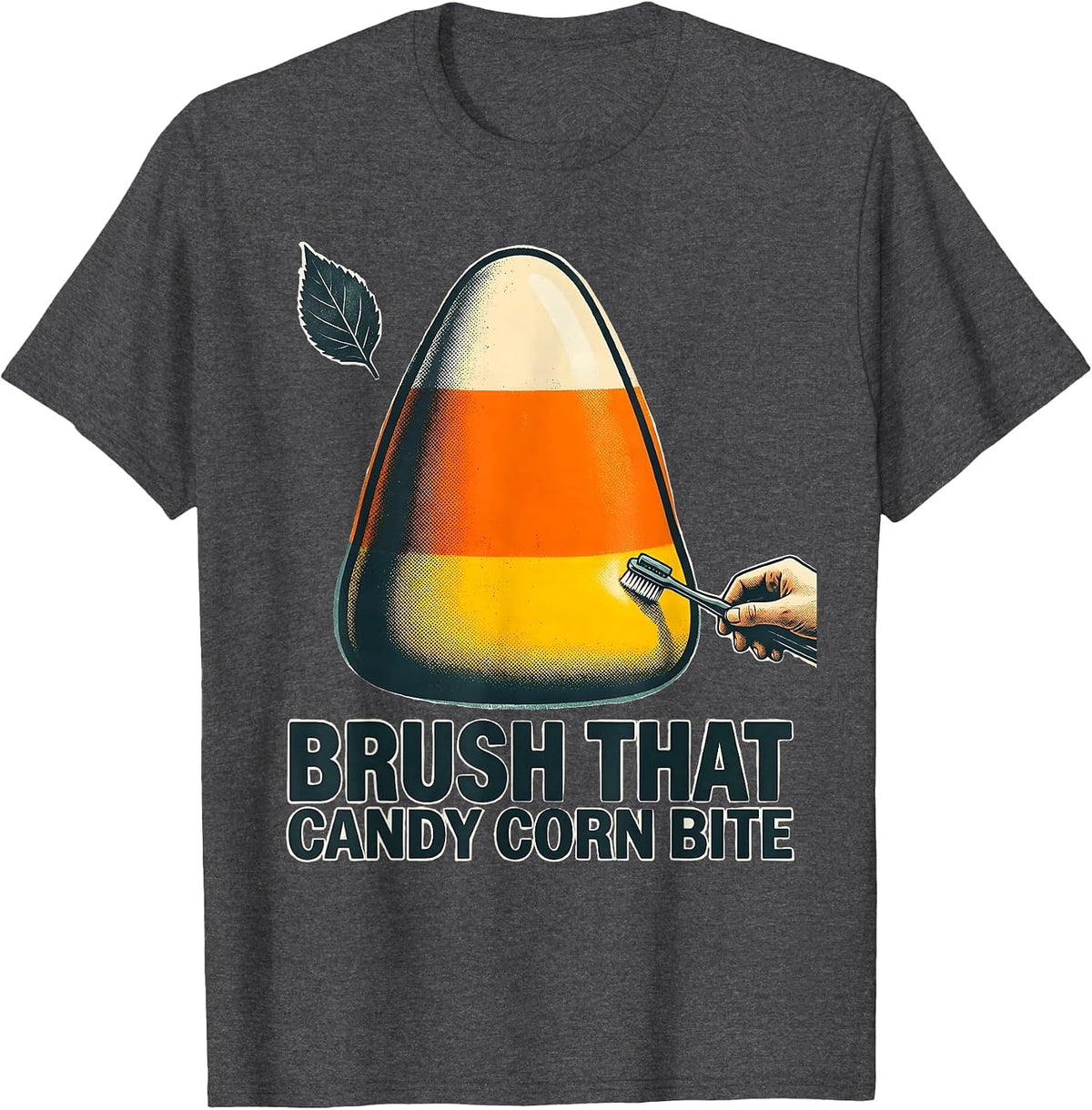 Men's Brush That Candy Corn Bite Funny Dental Hygienist Halloween T-Shirt - Dark Heather Grey