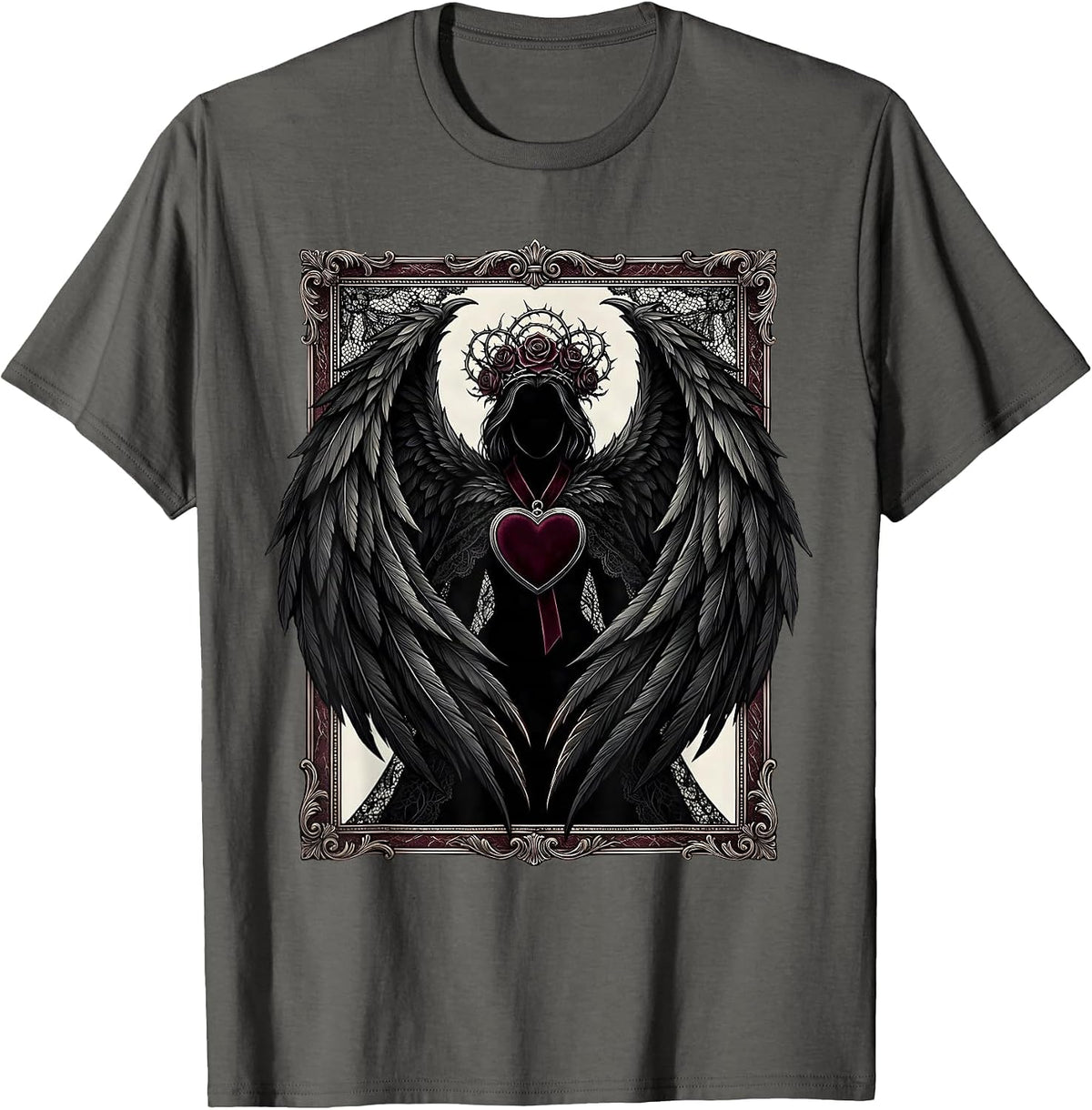Evil Queen Raven Wing Cape Silhouette Design T-Shirt - Asphalt Grey