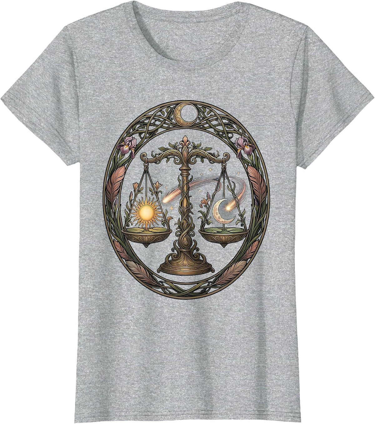 Libra Ornate Balance Scale Celestial Astrology T-Shirt - Heather Grey