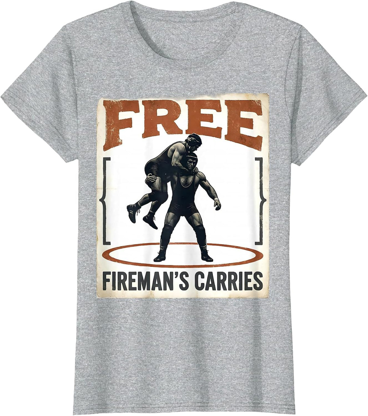 Free Fireman's Carries Vintage Wrestling Fan Patriotic T-Shirt - Heather Grey