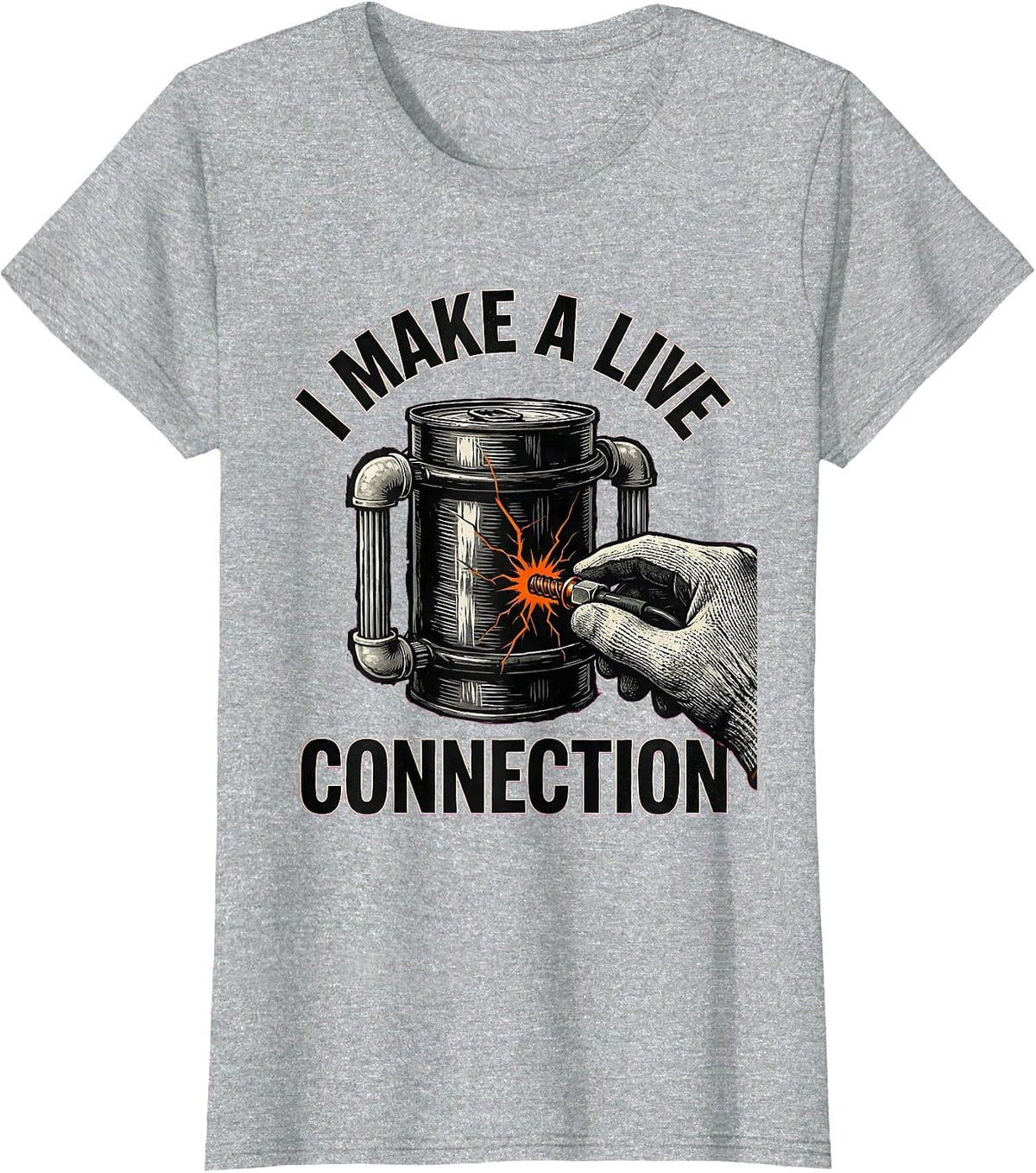 I Make A Live Connection Funny Electrician Skeleton Lineman T-Shirt - Heather Grey