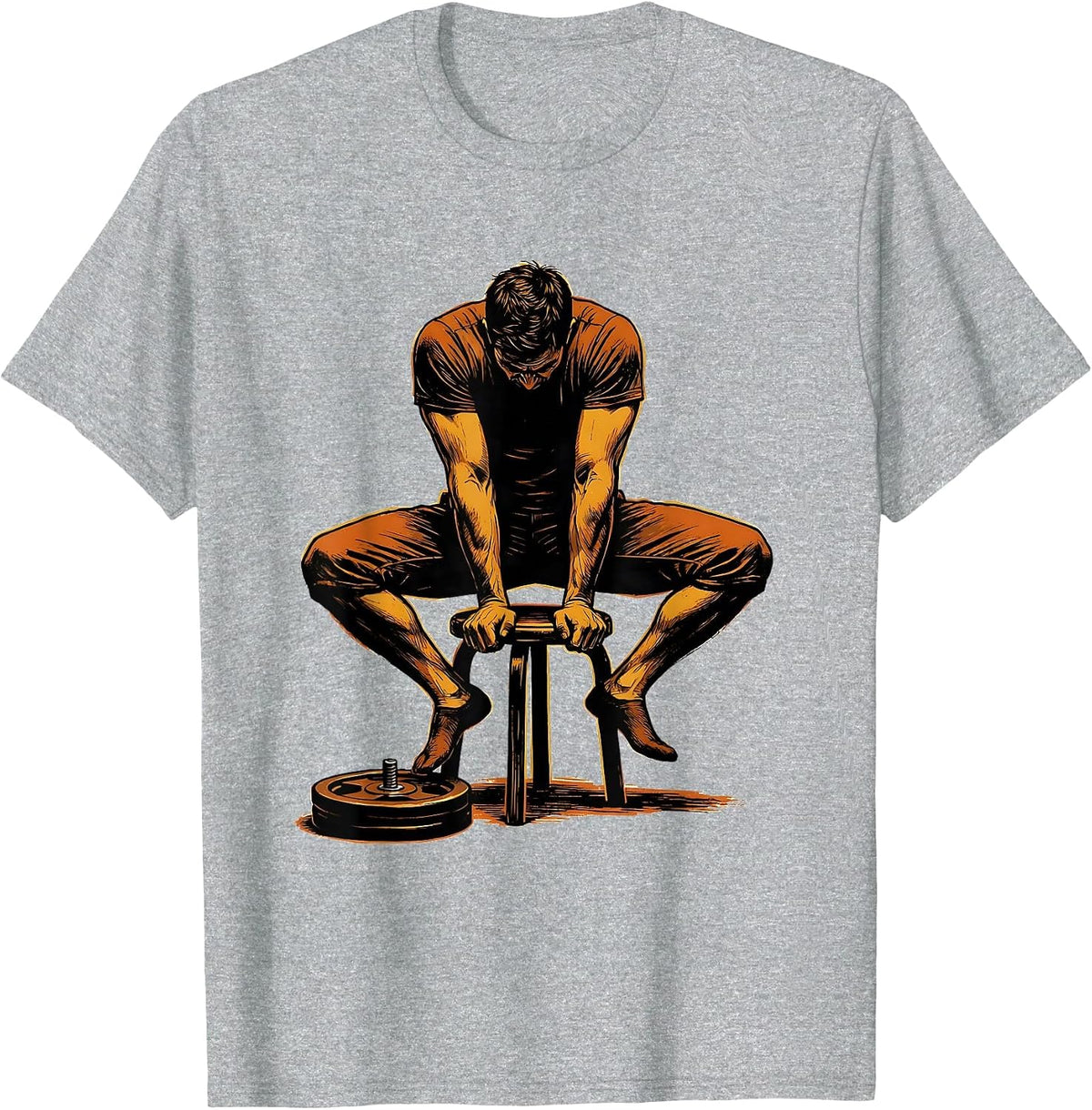 Men's Low Stomp Weight Plate Gym Humor Fitness T-Shirt - Heather Grey