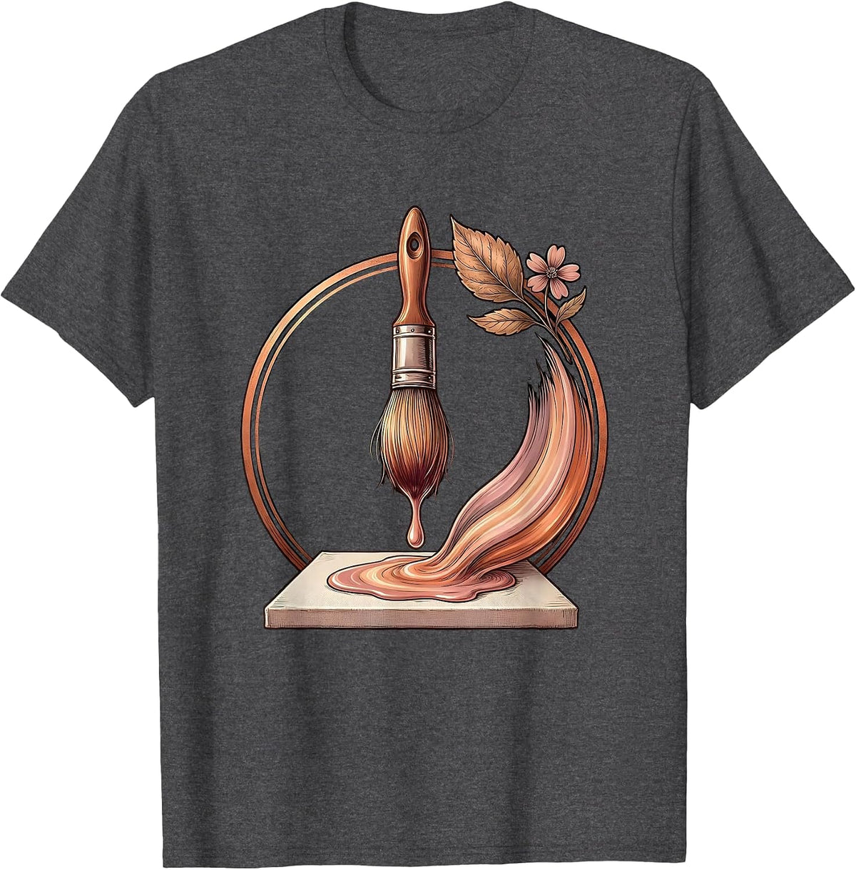 Preschool Teacher Rainbow Paintbrush Canvas Art T-Shirt - Dark Heather Grey