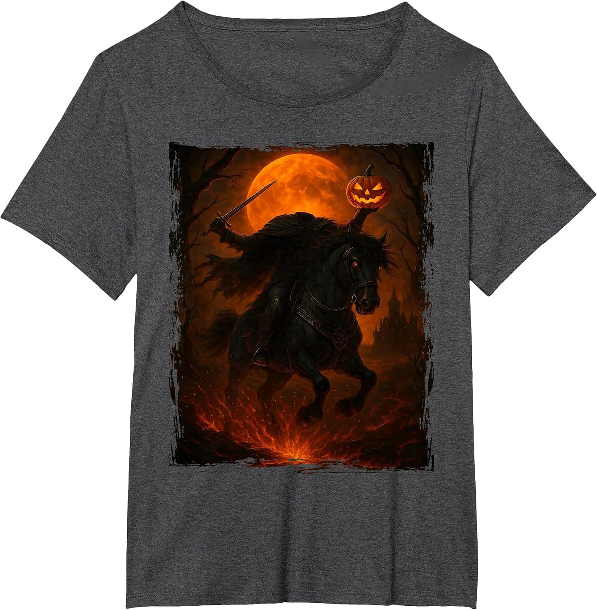 Headless Horseman Scary Pumpkin Halloween Mens Boys T-Shirt - Dark Heather Grey