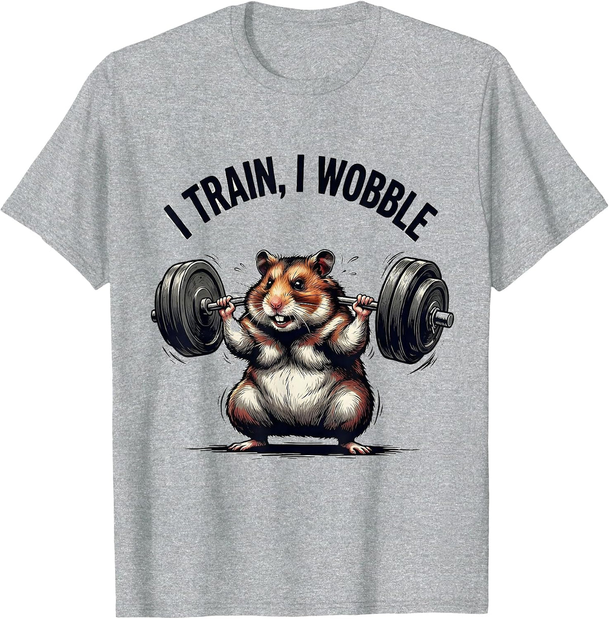 Men's I Train I Wobble Funny Gym Hamster Weightlifting Workout T-Shirt - Heather Grey
