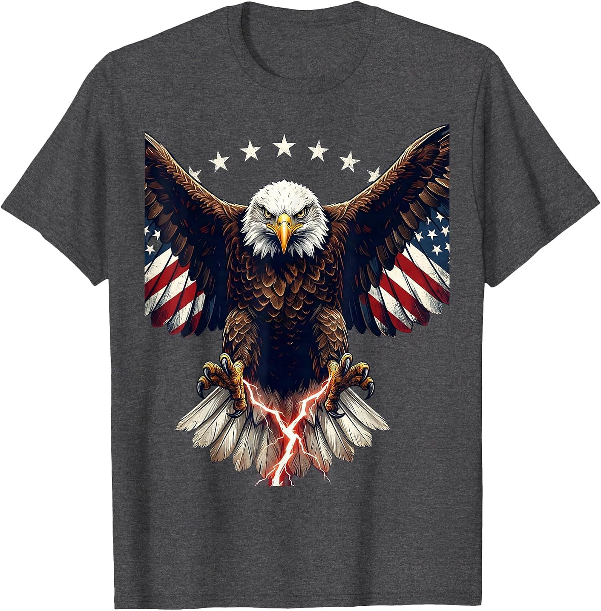 Bald Eagle Lightning Bolt American Power Design T-Shirt - Dark Heather Grey