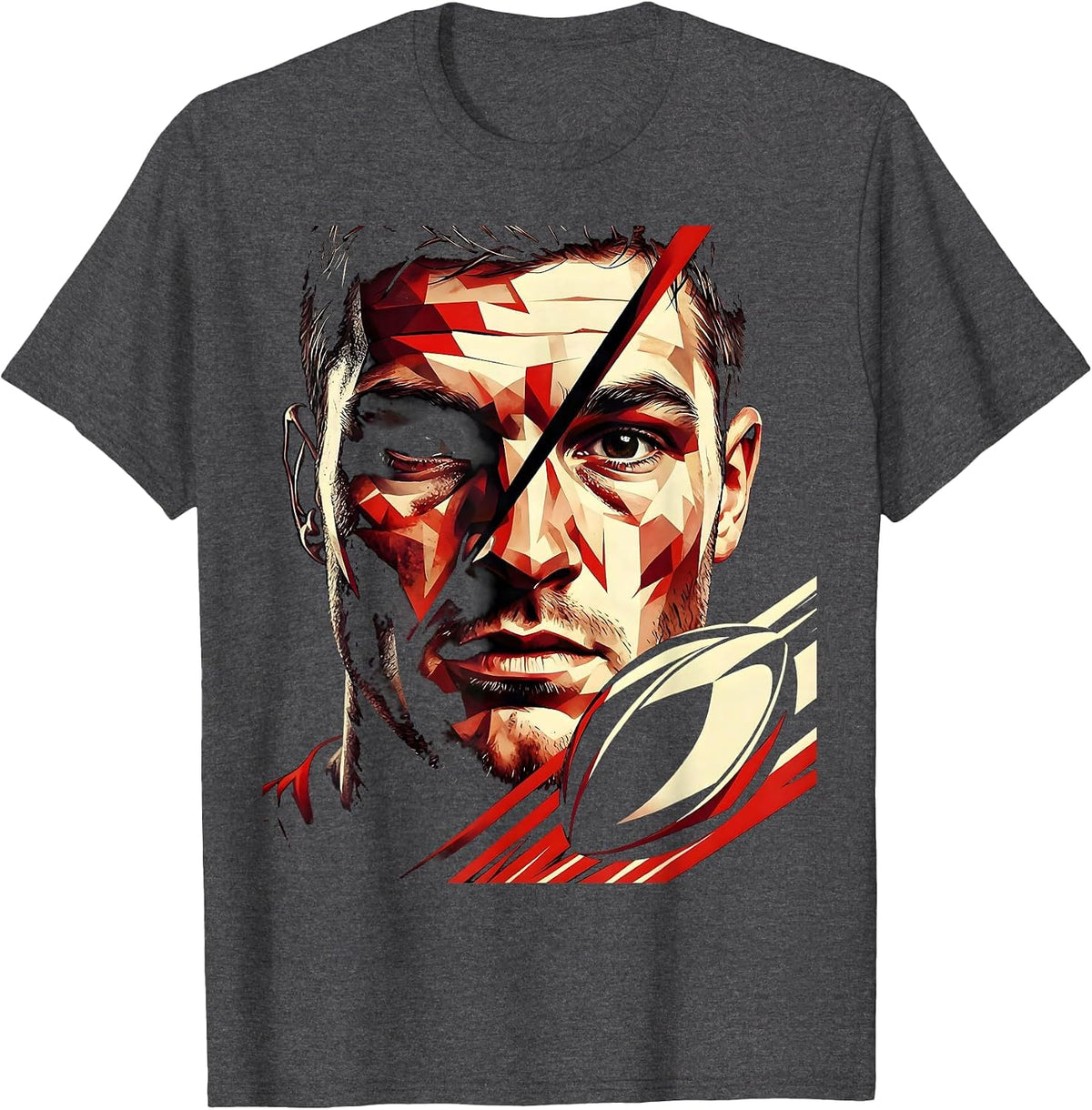 Rugby Tough Player Broken Nose Black Eye Portrait T-Shirt - Dark Heather Grey