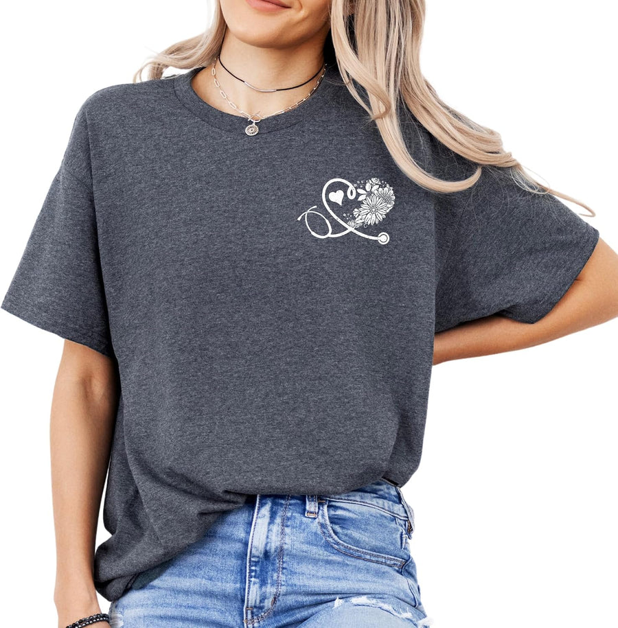 Stethoscope Heart T-Shirt – Gift Tee for Nurses, RNs, Students & Doctors, Hospital Staff, Valentine’s Day - As Pictured