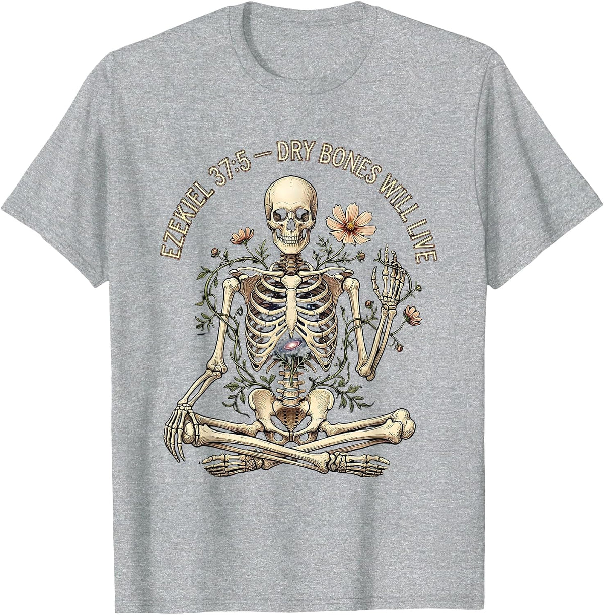 Men's Ezekiel 37:5 Dry Bones Will Live Christian Skeleton Humor T-Shirt - Heather Grey