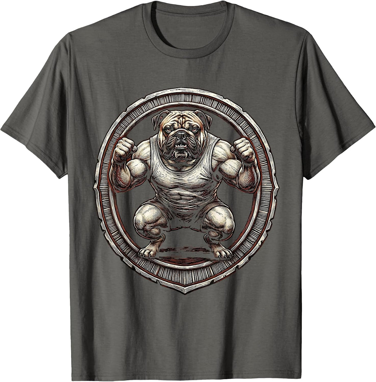 Bulldog Squats Funny Gym Workout Graphic T-Shirt - Asphalt Grey