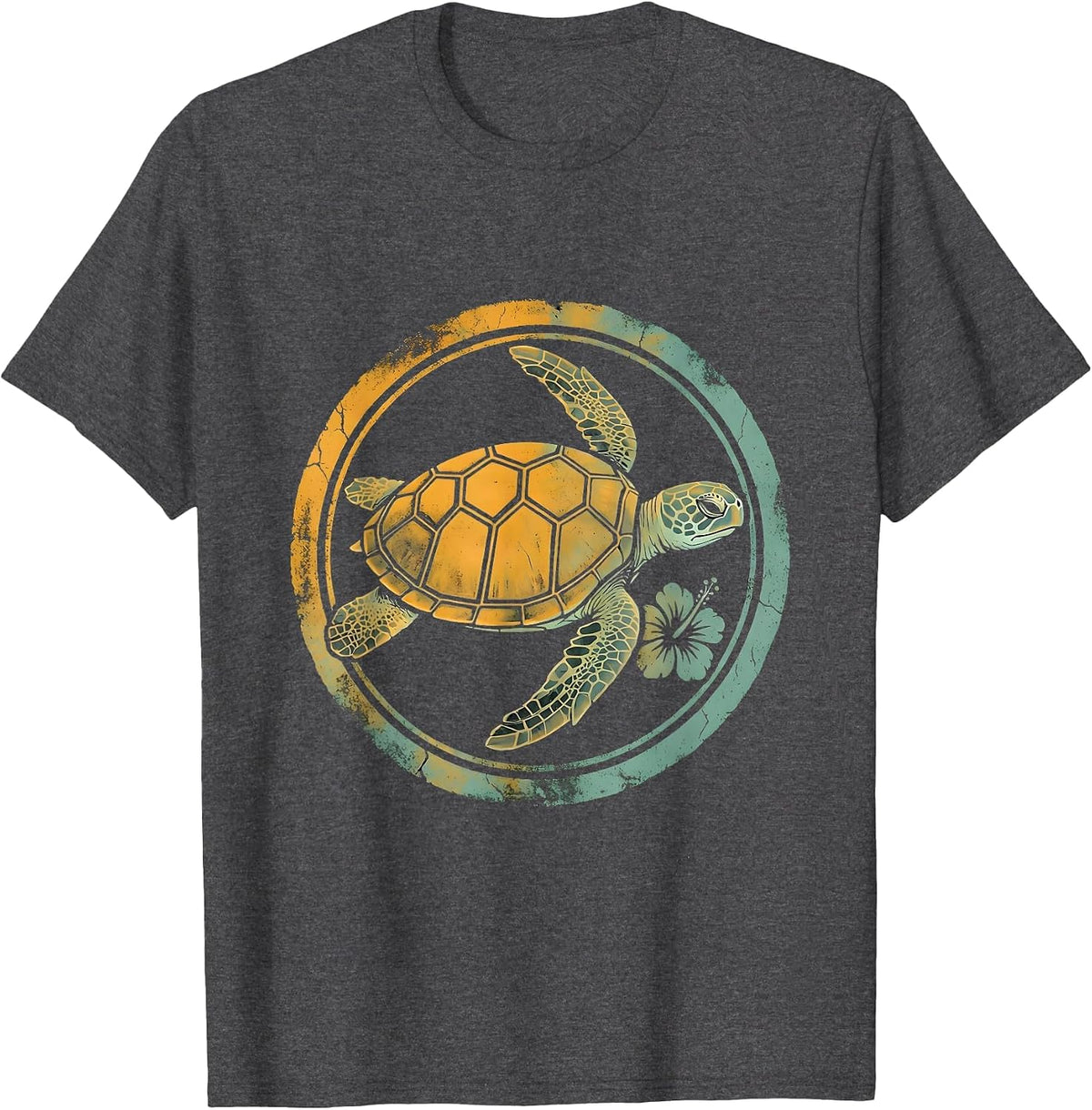 Men's Sea Turtle Coral Reef Hawaiian Graphic Tee T-Shirt - Dark Heather Grey