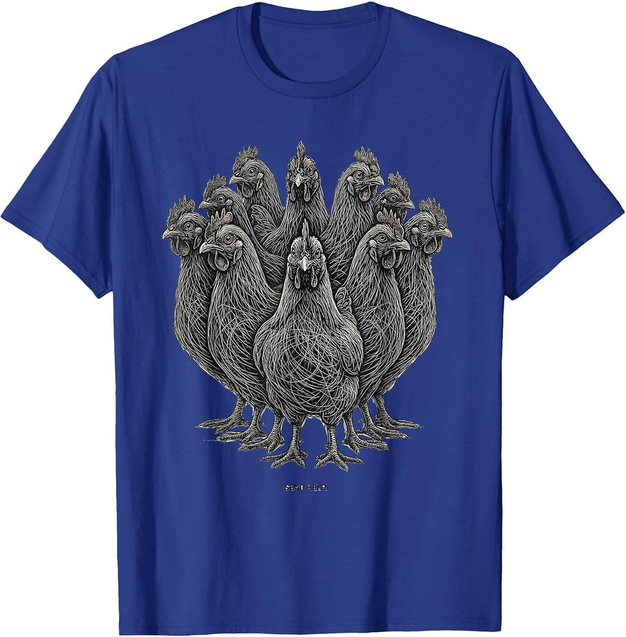 Chicken Silhouettes Funny Chicken Lover Farming Humor T-Shirt - Royal Blue