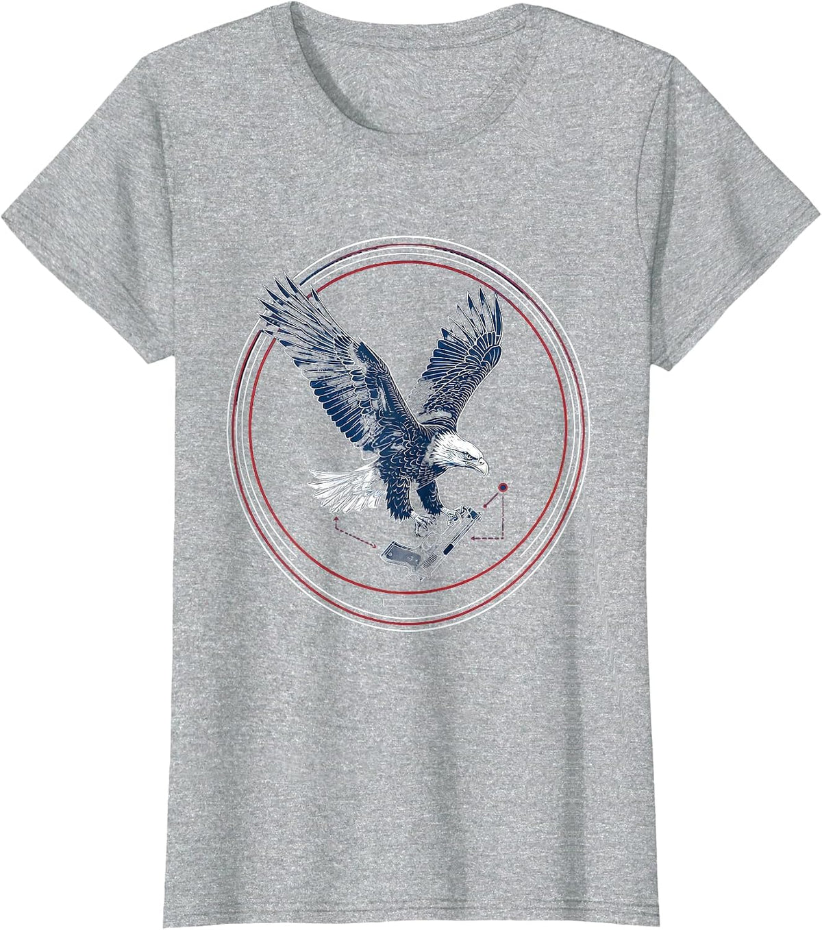 Women's Bald Eagle Diving With Pistol Patriotic Graphic T-Shirt - Heather Grey