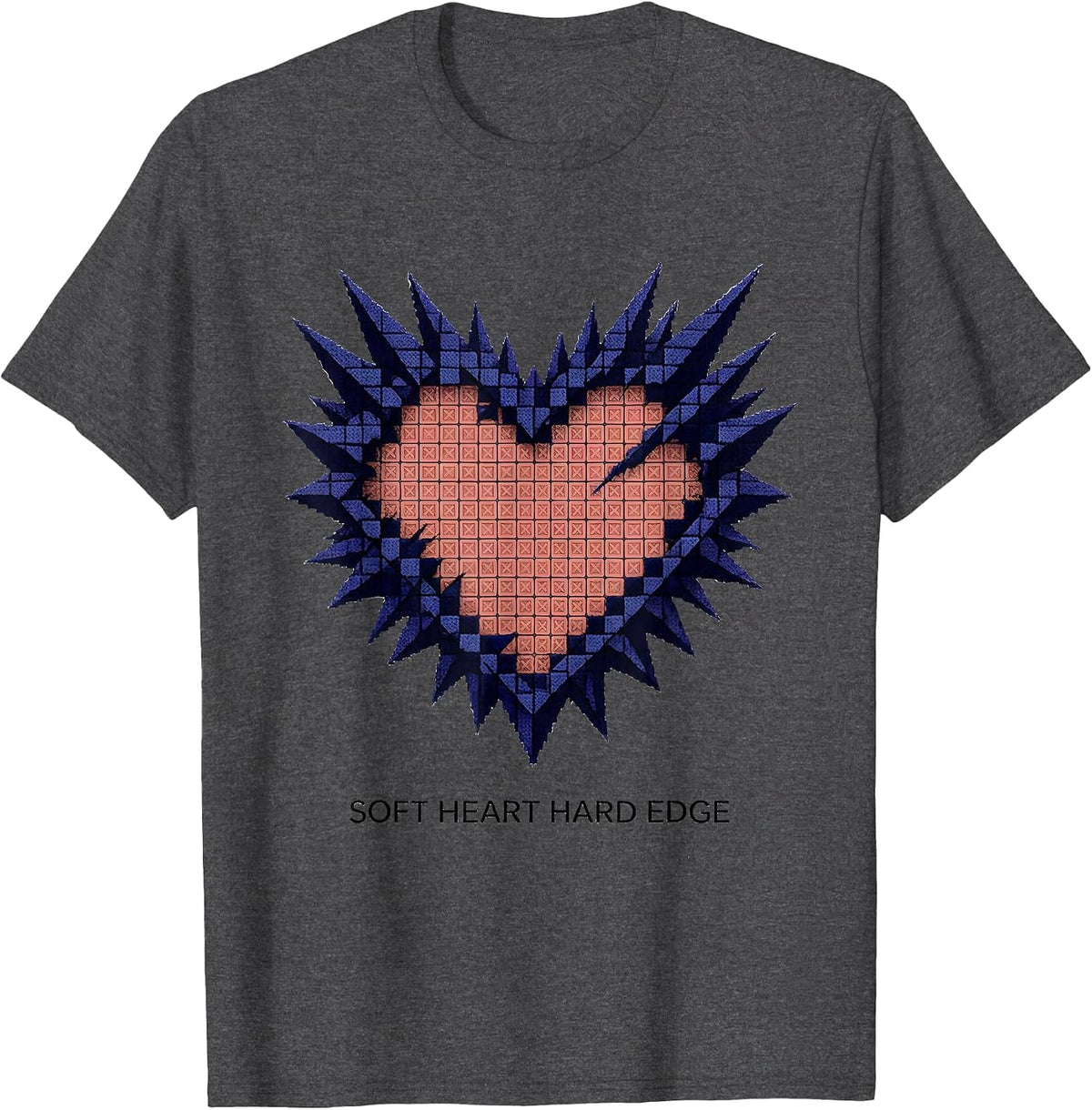 Men's Soft Heart Hard Edge Punk Design T-Shirt - Dark Heather Grey