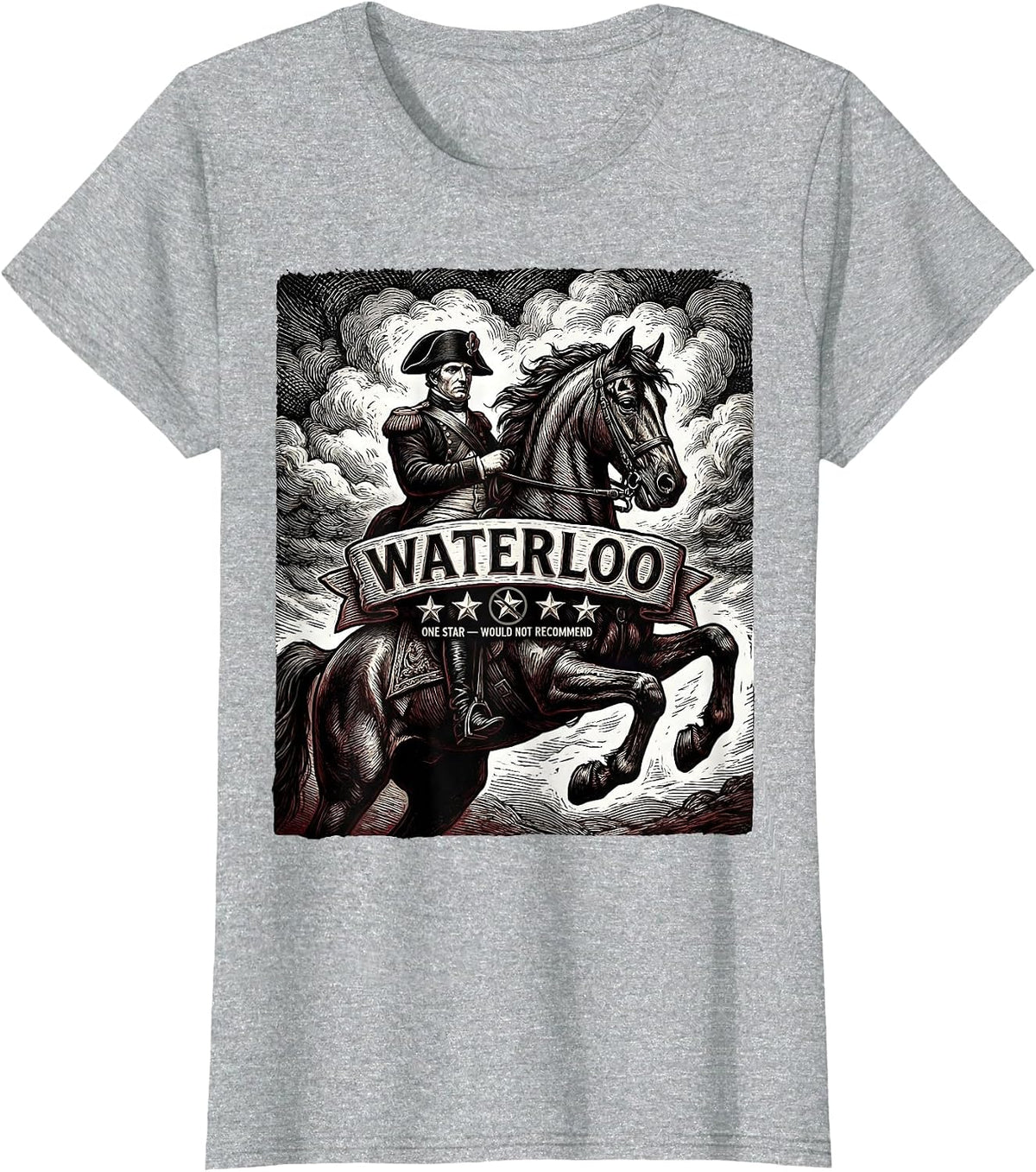 Waterloo: One Star, Would Not Recommend Funny History T-Shirt - Heather Grey